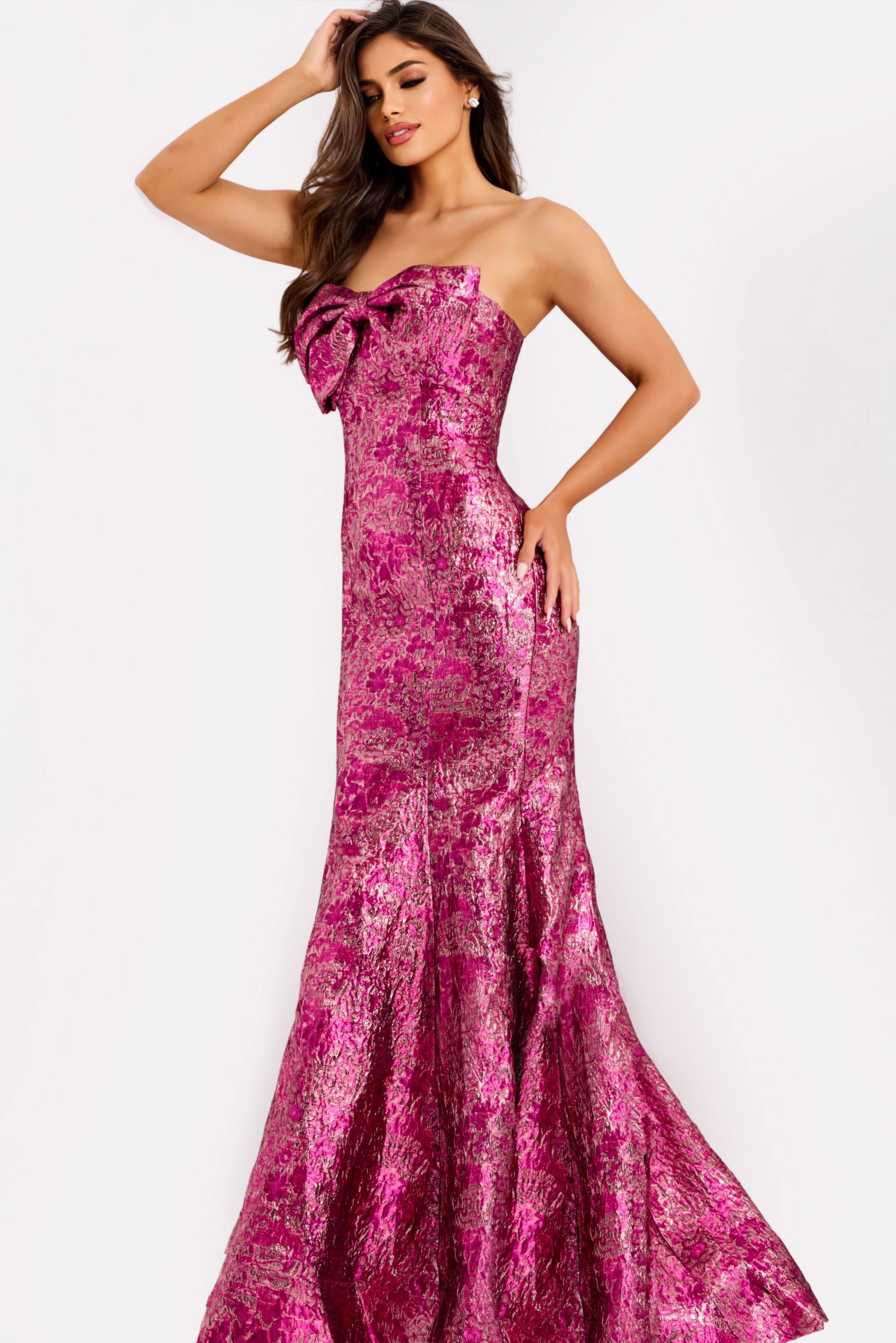 Prom Dresses Mermaid Long Evening Formal Metallic Prom Dress Jovani 49163 Fuchsia