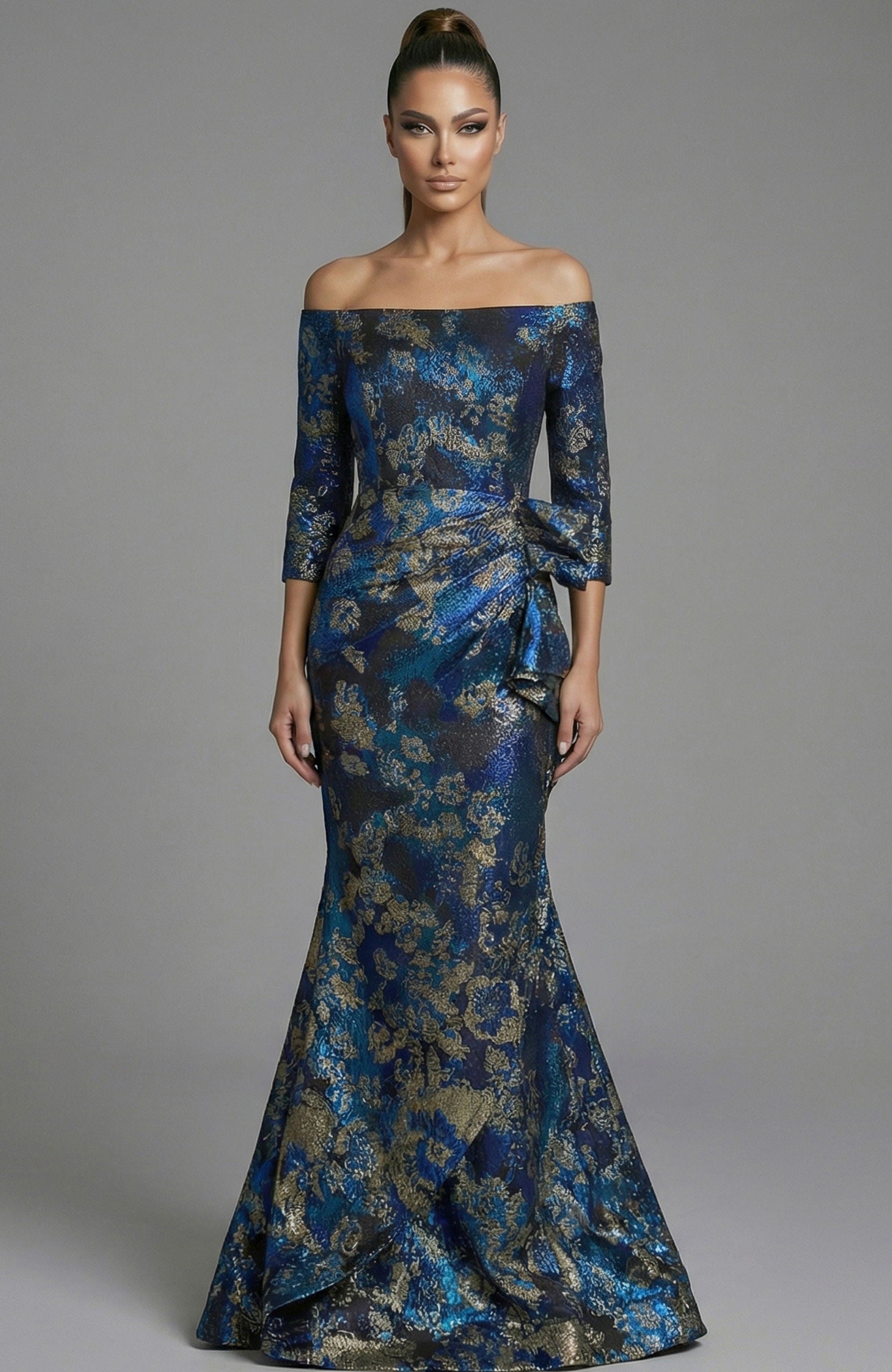Floral Metallic Long Mermaid Formal Dress Jovani 49165 – The Dress