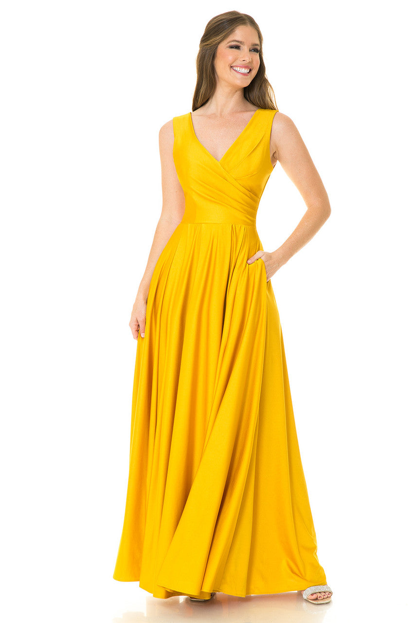 Prom Dresses Formal Pleated Long Evening Prom Dress Lenovia 5242 Golden