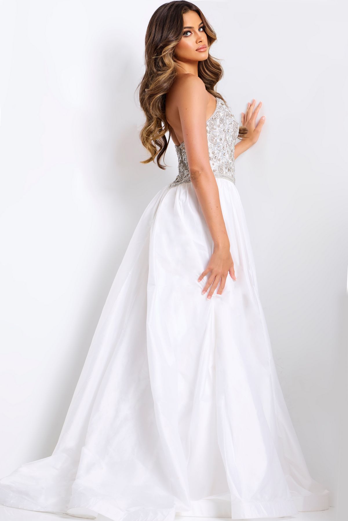 Prom Dresses Long Formal Beaded A Line Evening Prom Dress White/Silver