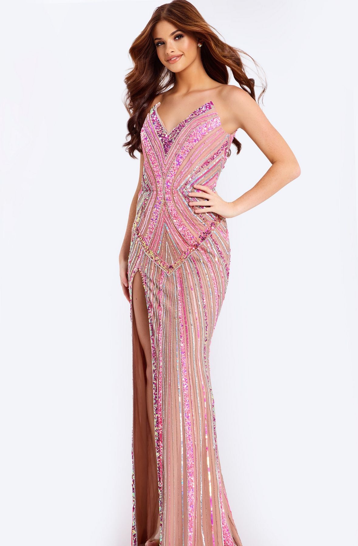 Prom Dresses Long Formal Sequin Evening Prom Dress Pink Multi