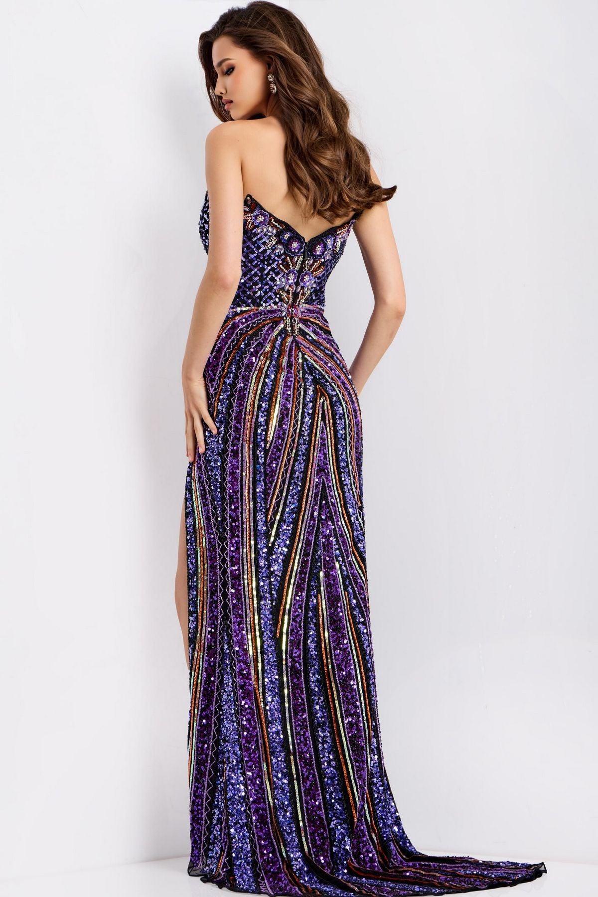 Prom Dresses Sequin Formal Long Fitted Beaded Prom Dress Purple/Multi
