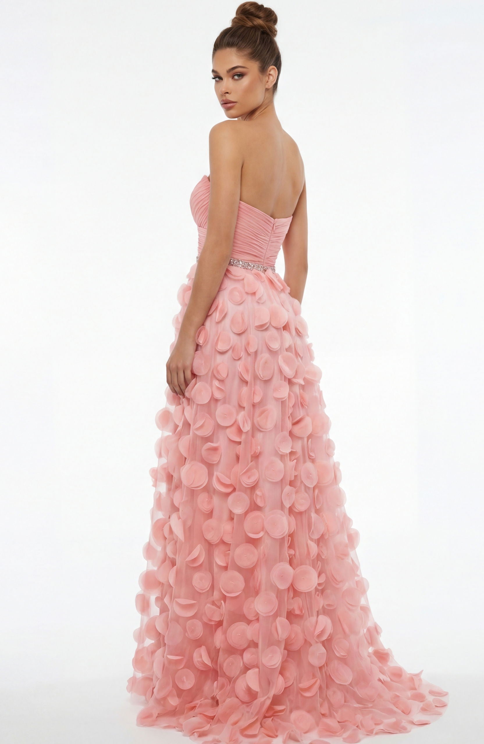 Prom Dresses Long Formal A Line Floral Applique Prom Dress Jovani 49346 Blush