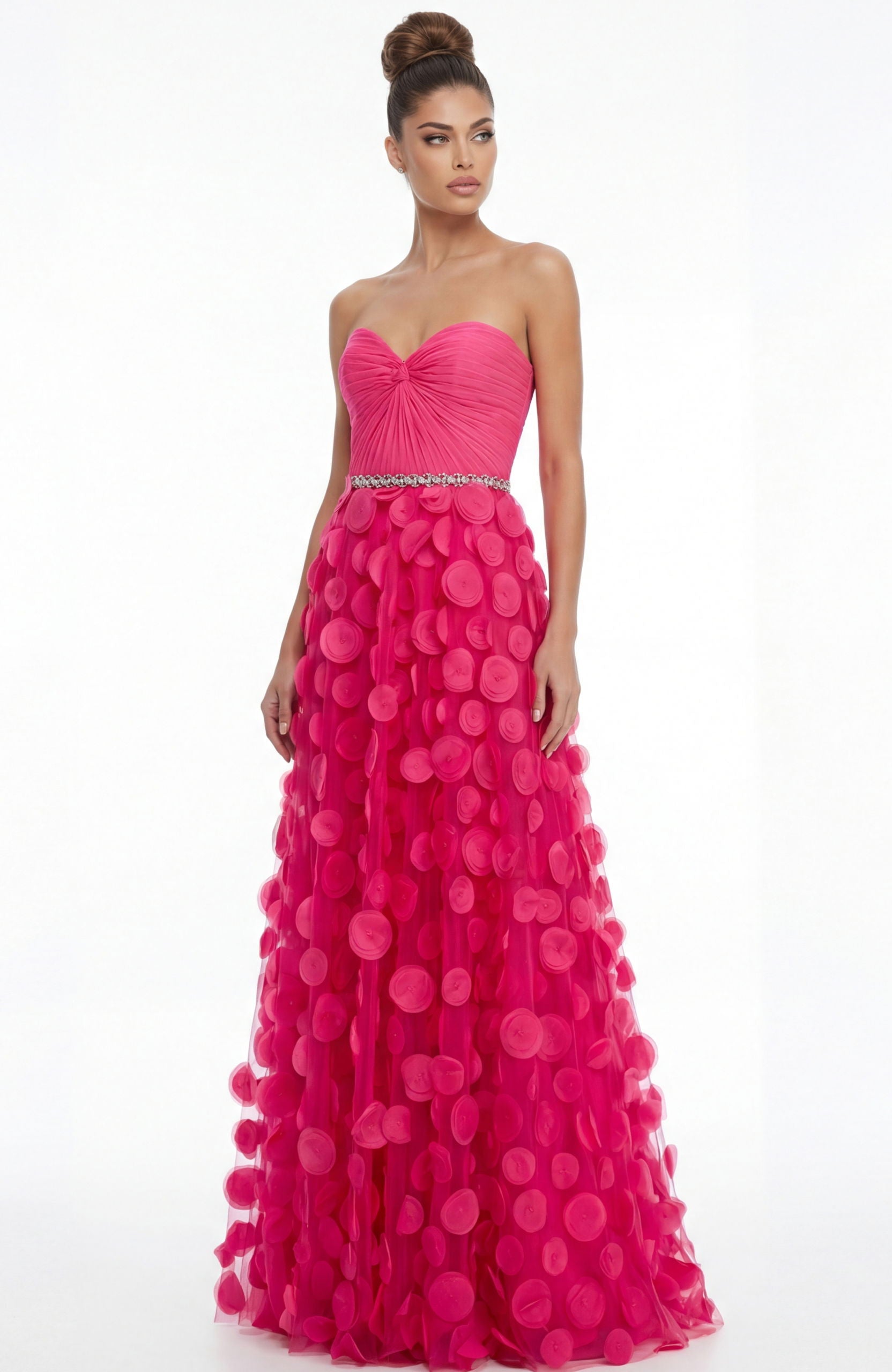 Prom Dresses Long Formal A Line Floral Applique Prom Dress Jovani 49346 Fuchsia