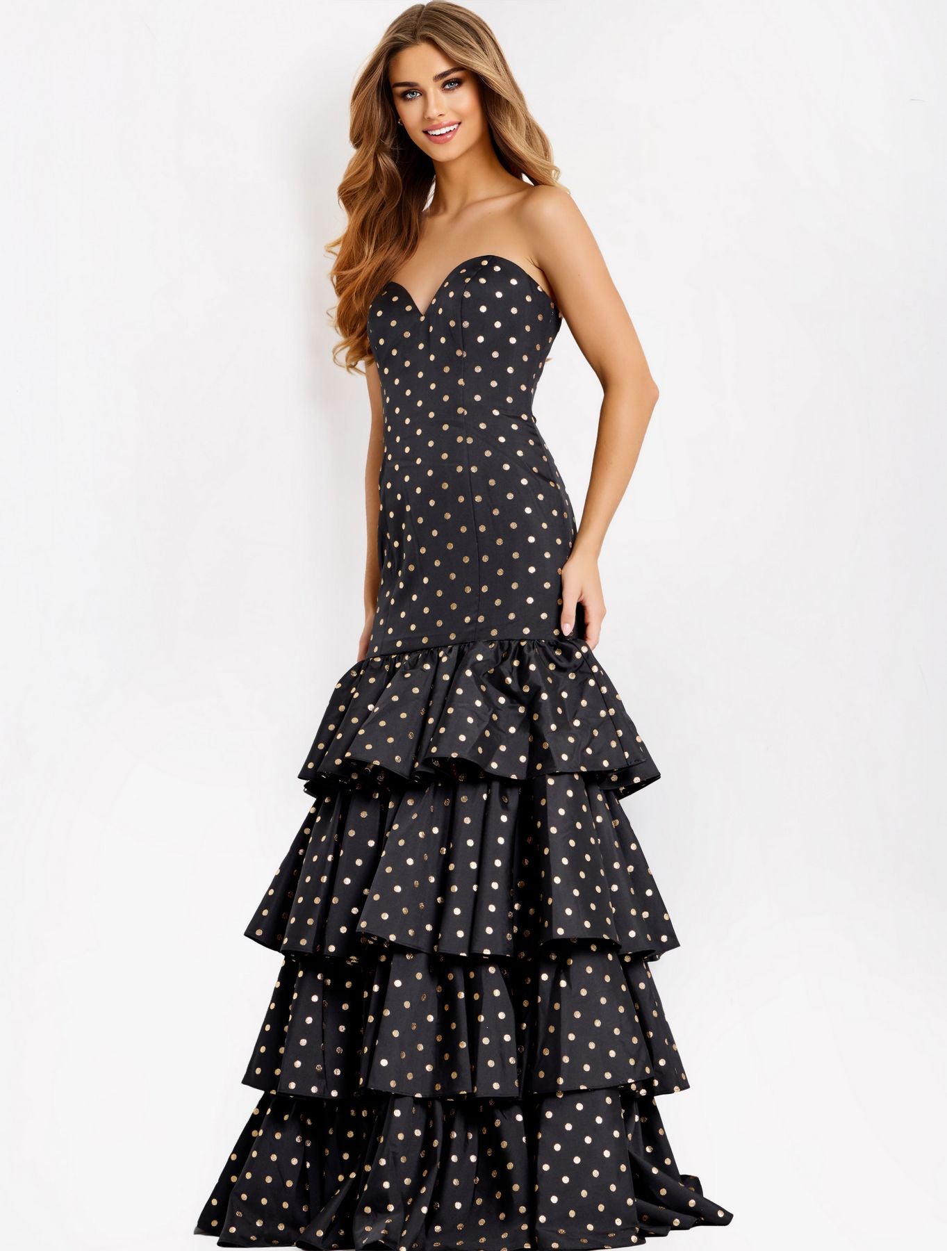 Prom Dresses Long Formal Mermaid Ruffle Prom Dress Black/Gold