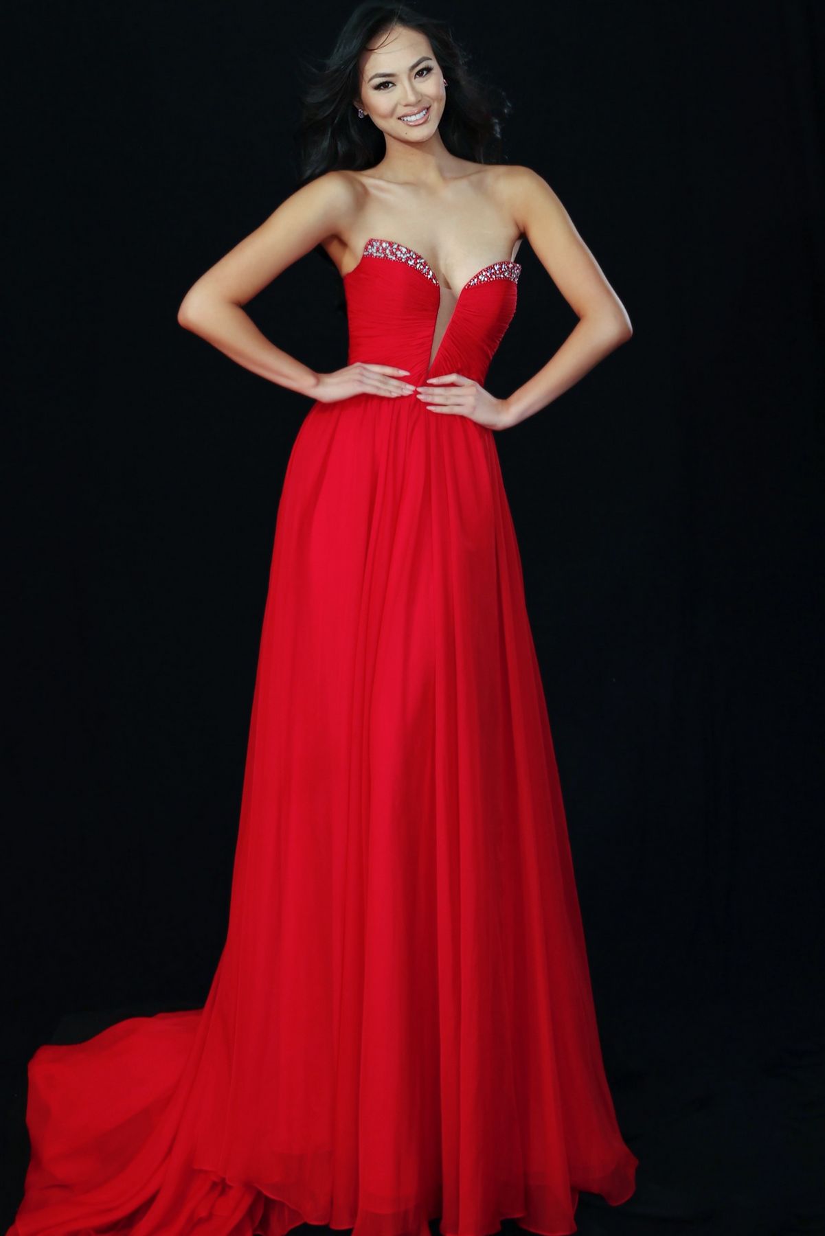 Prom Dresses Long Formal Beaded Fitted Prom Dress Red