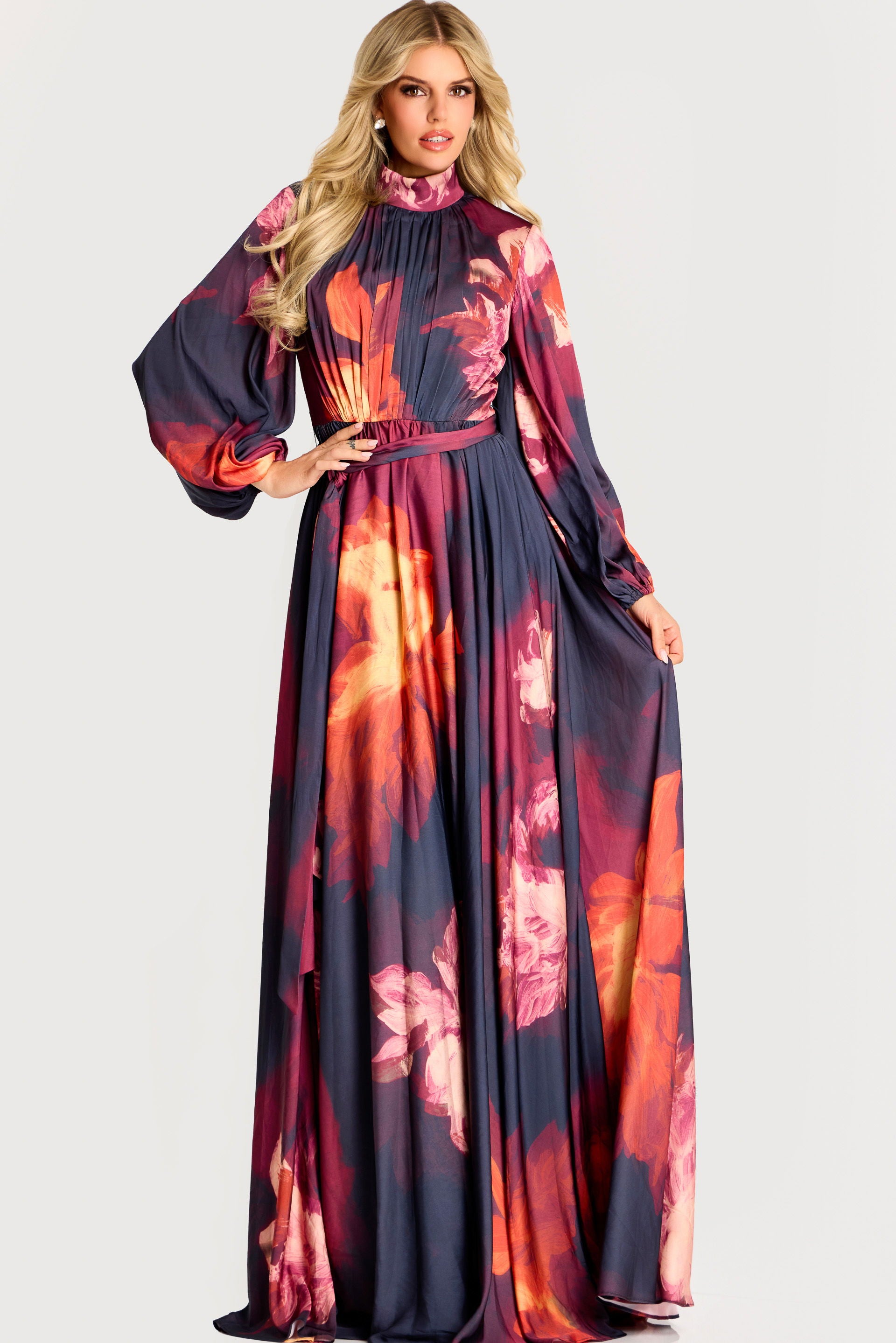Formal Dresses Long Sleeve Pleated Formal Dress Jovani 49464 Print