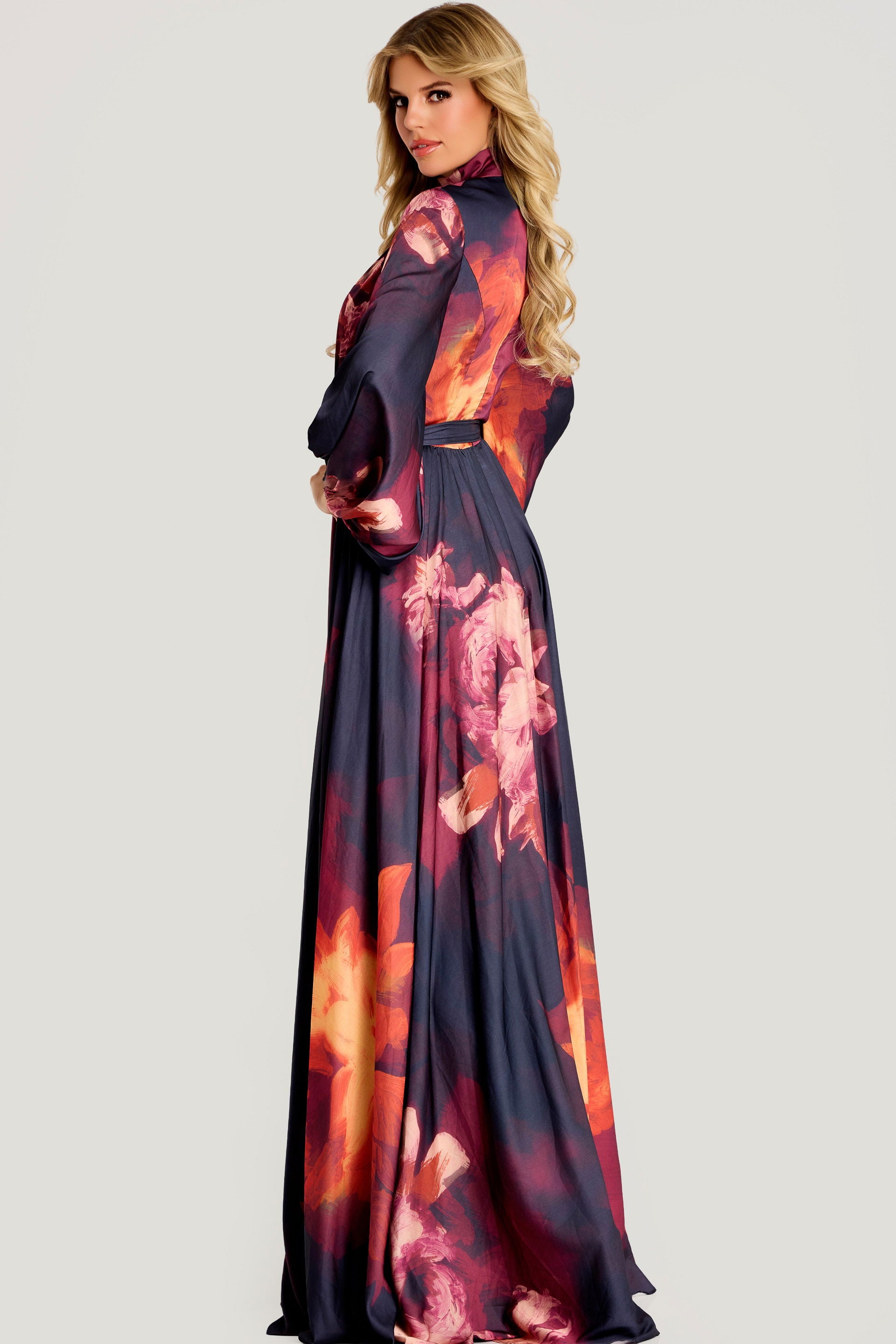 Formal Dresses Long Sleeve Pleated Formal Dress Jovani 49464 Print
