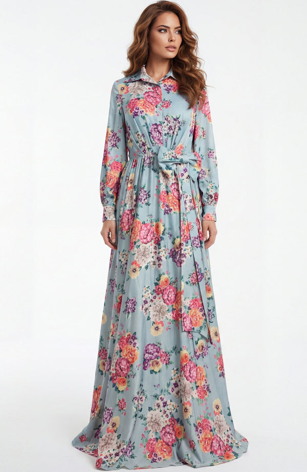 Long Sleeve Floral Print Formal Mother of the Bride Dress Jovani 49470