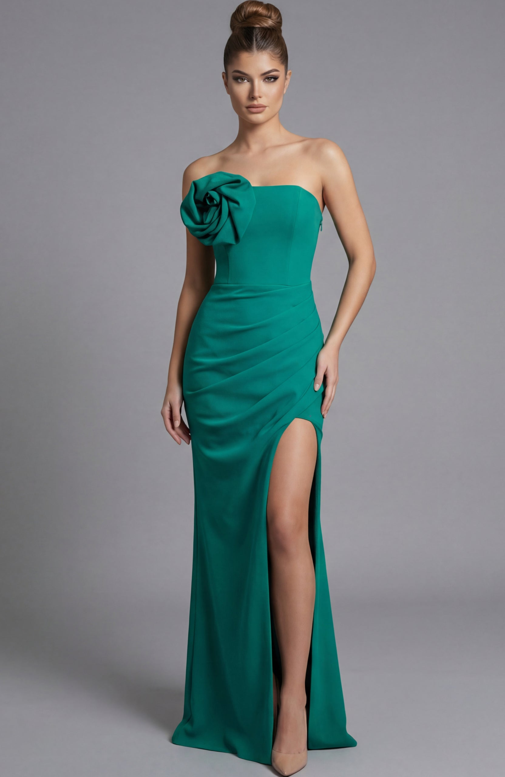 Prom Dresses Fitted Long Formal Slit 3D Floral Prom Dress Jovani 49505 Green
