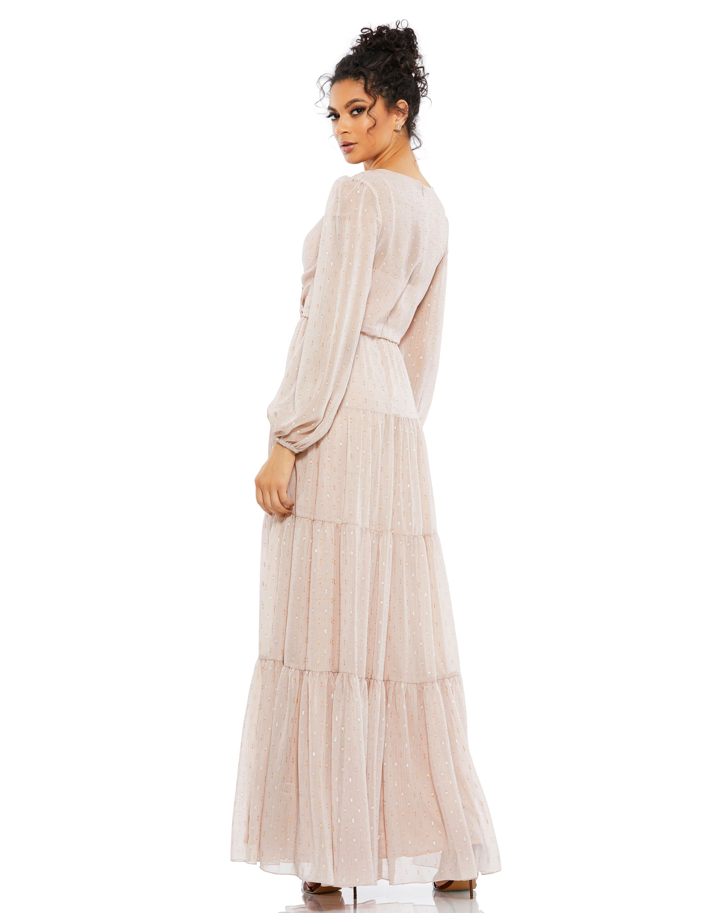 Formal Dresses Long Sleeve Tiered Formal Dress Blush