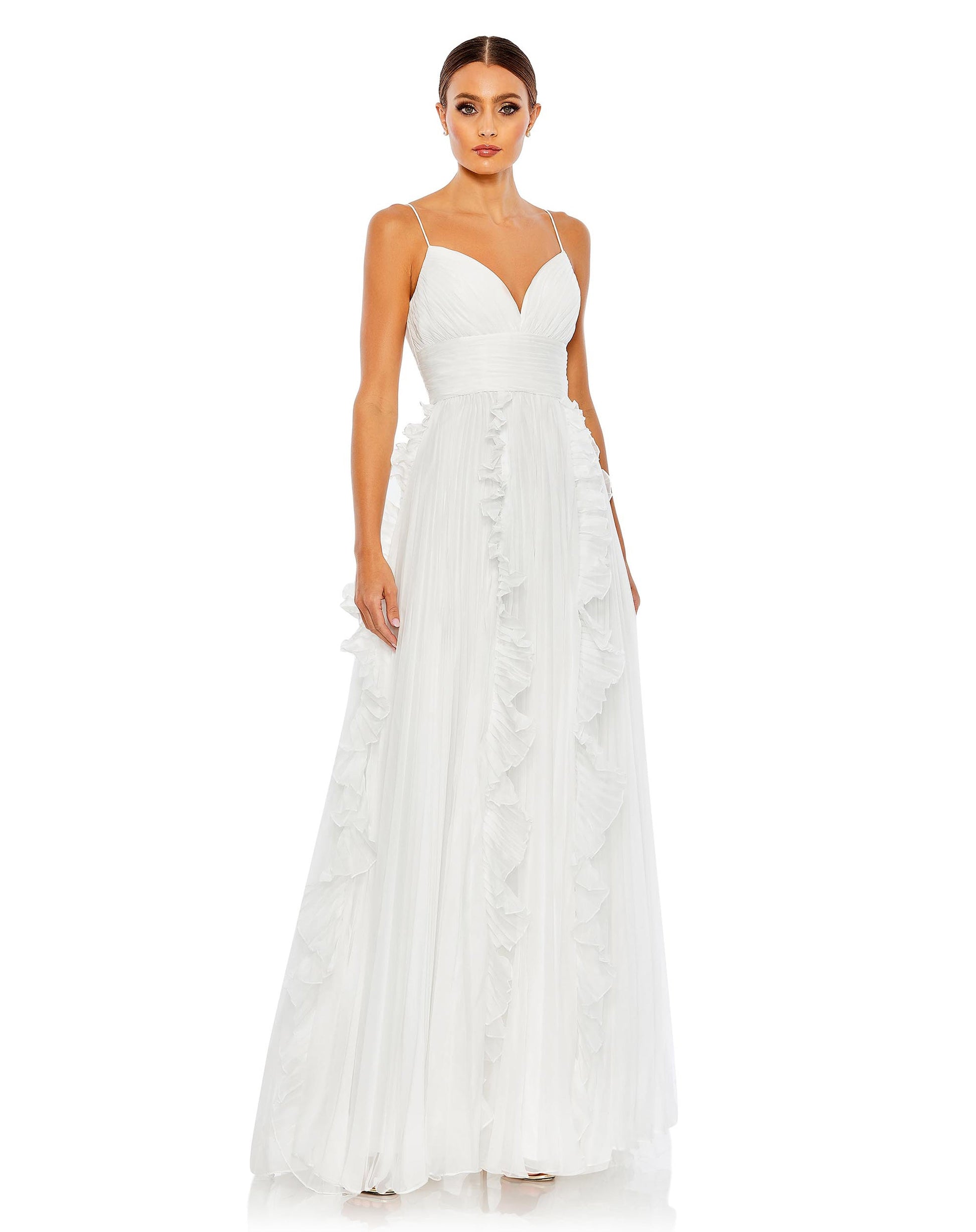 Mac Duggal 49533 A Line Long Pleated Formal Prom Dress
