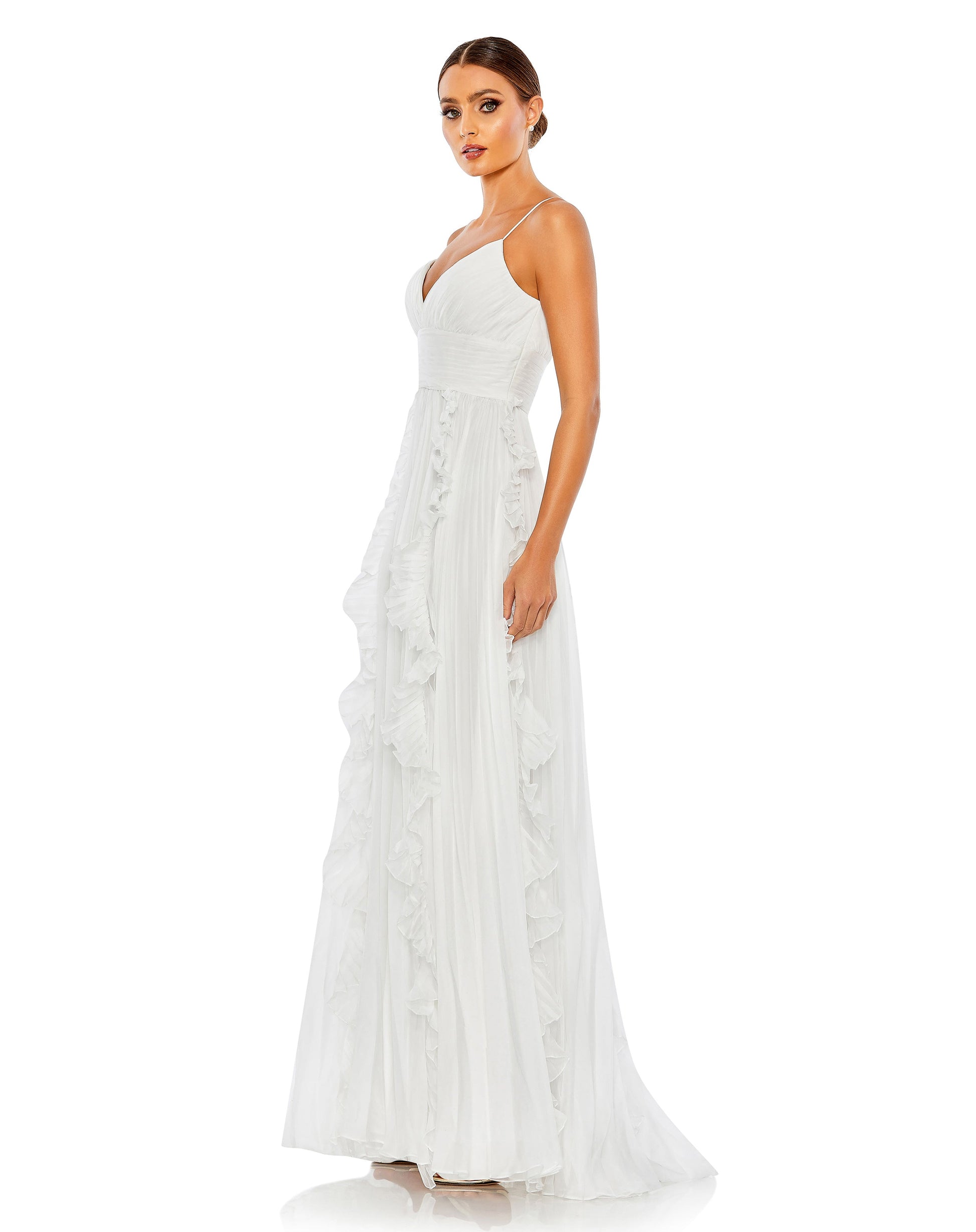 Mac Duggal 49533 A Line Long Pleated Formal Prom Dress