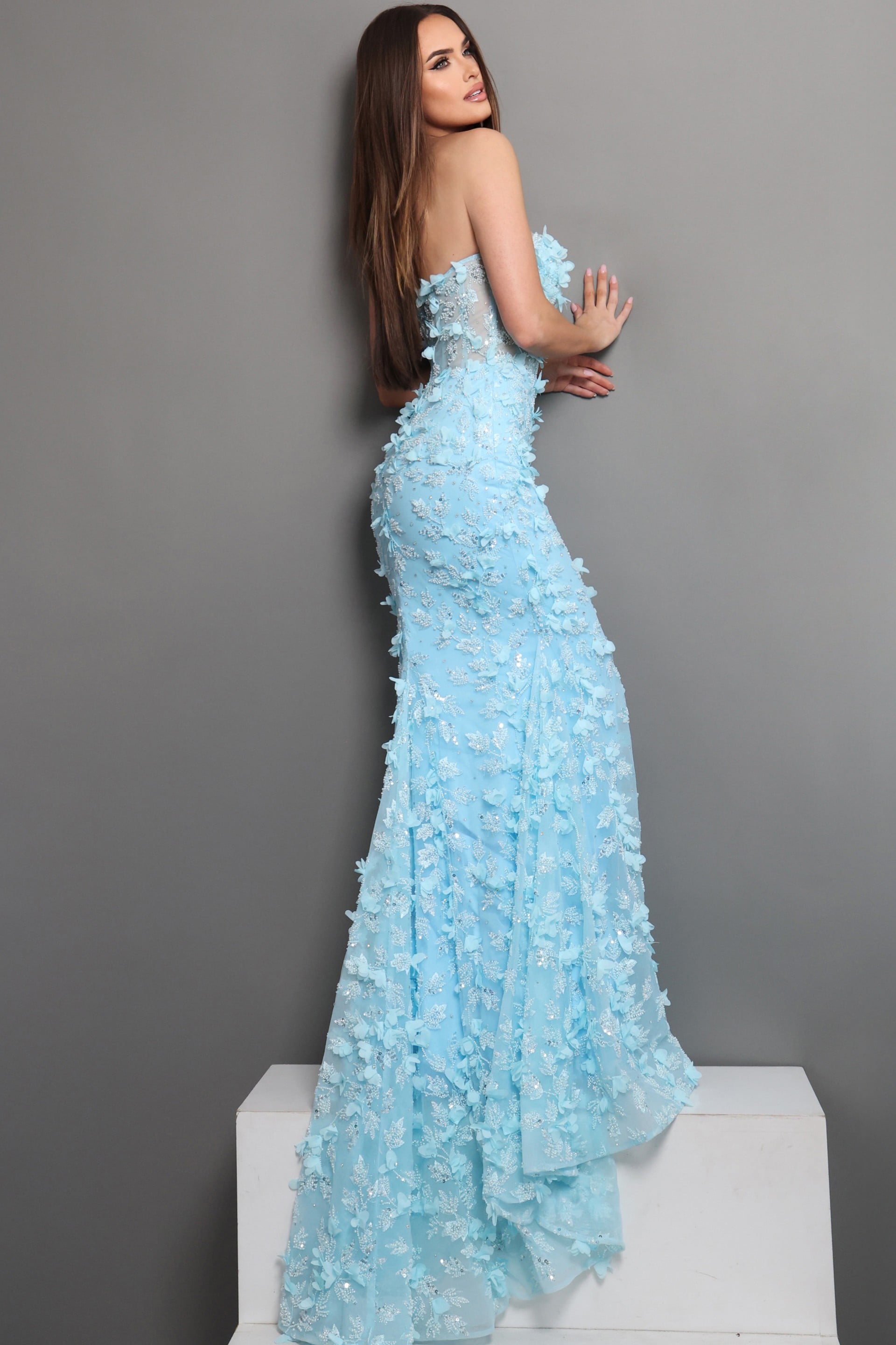 Strapless Curved Neck Floor-Length Tulle Prom Mermaid Jovani 49533