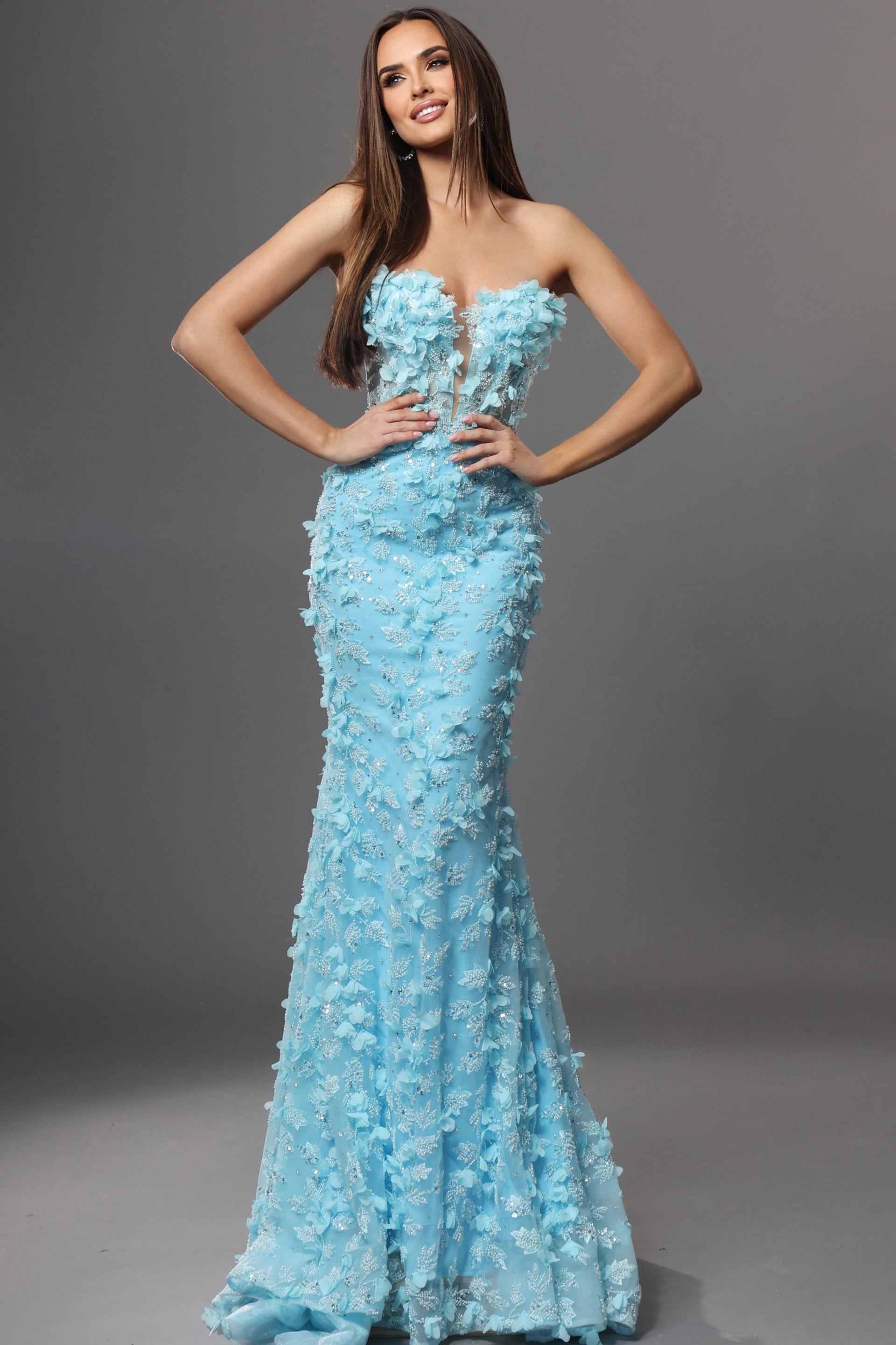 Strapless Curved Neck Floor-Length Tulle Prom Mermaid Jovani 49533