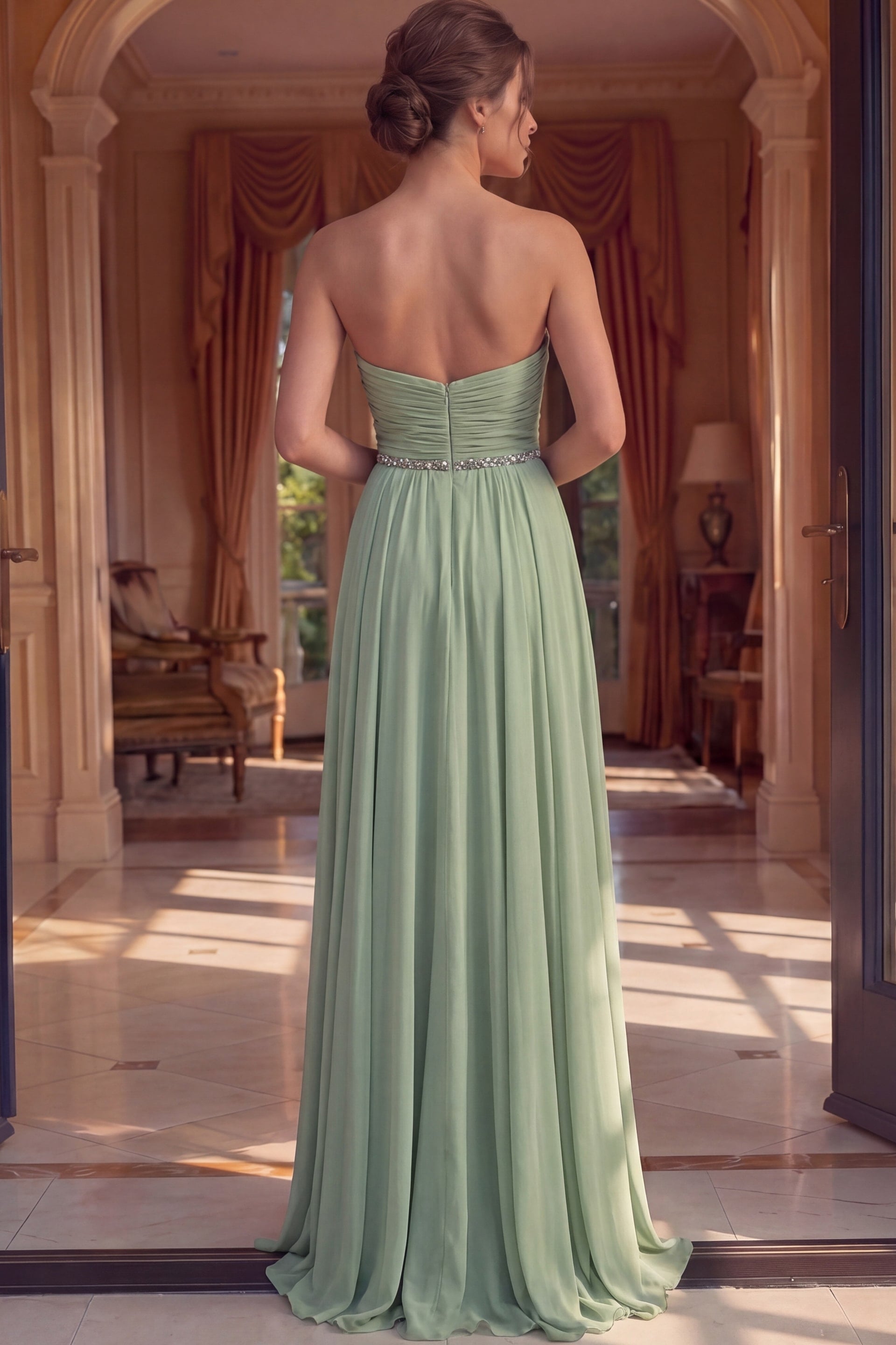 Strapless Curved Neck Floor-Length Chiffon Prom A-Line Jovani 49536