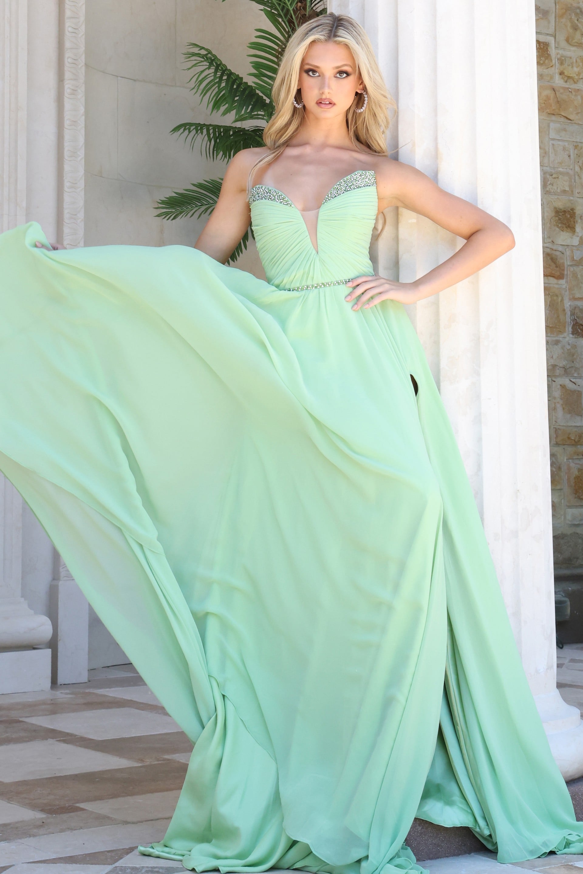 Strapless Curved Neck Floor-Length Chiffon Prom A-Line Jovani 49536
