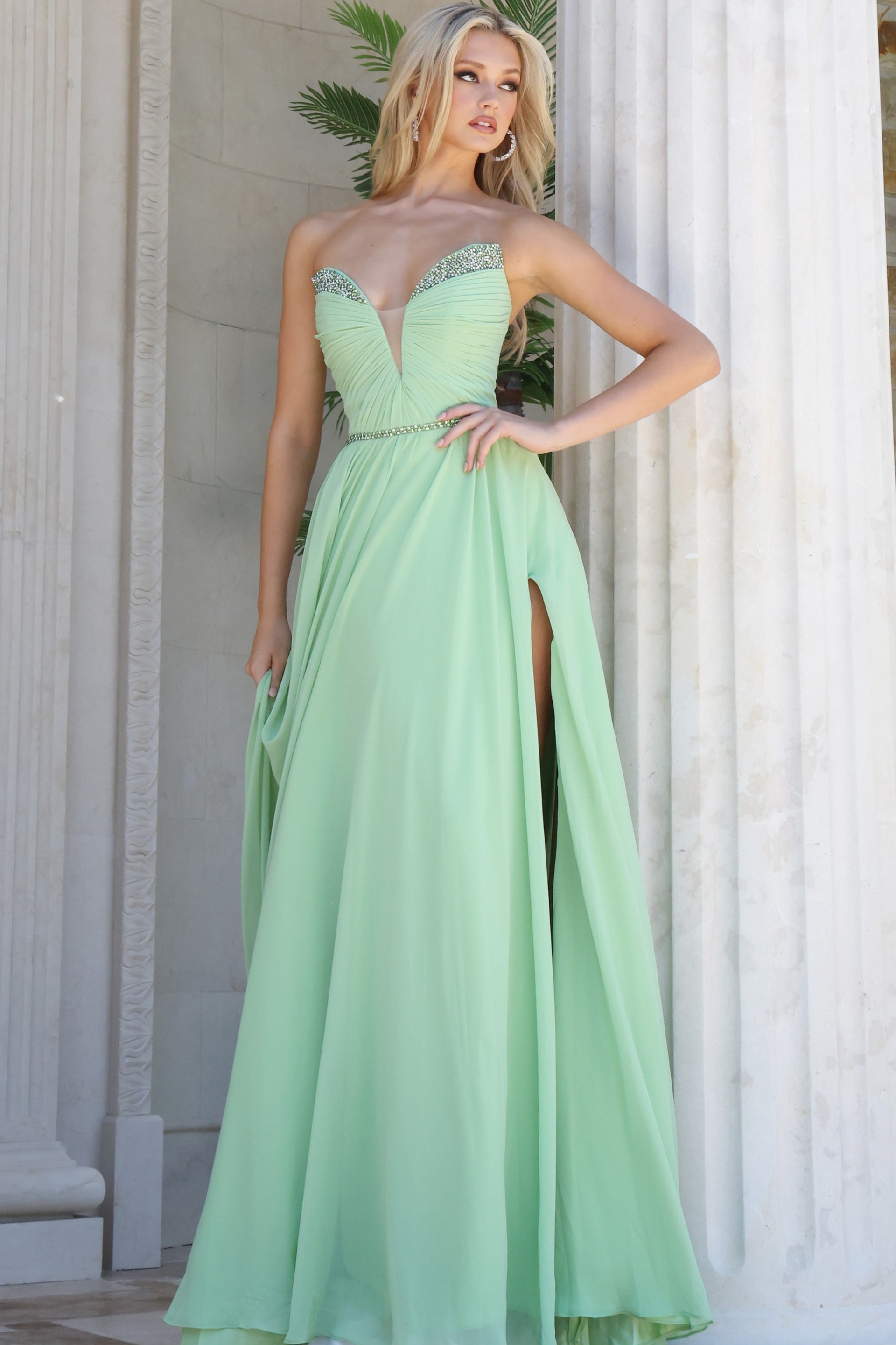 Strapless Curved Neck Floor-Length Chiffon Prom A-Line Jovani 49536