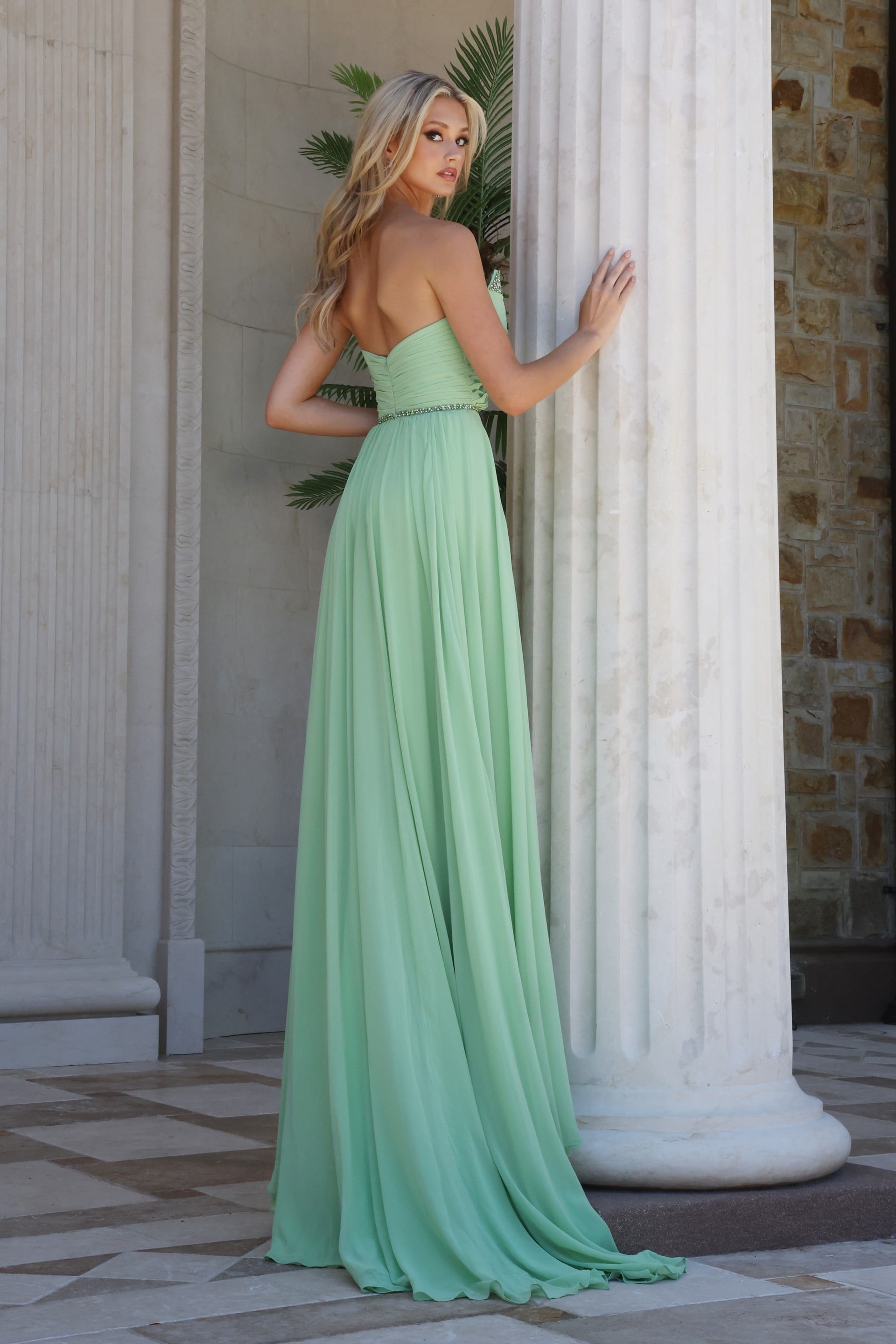 Strapless Curved Neck Floor-Length Chiffon Prom A-Line Jovani 49536
