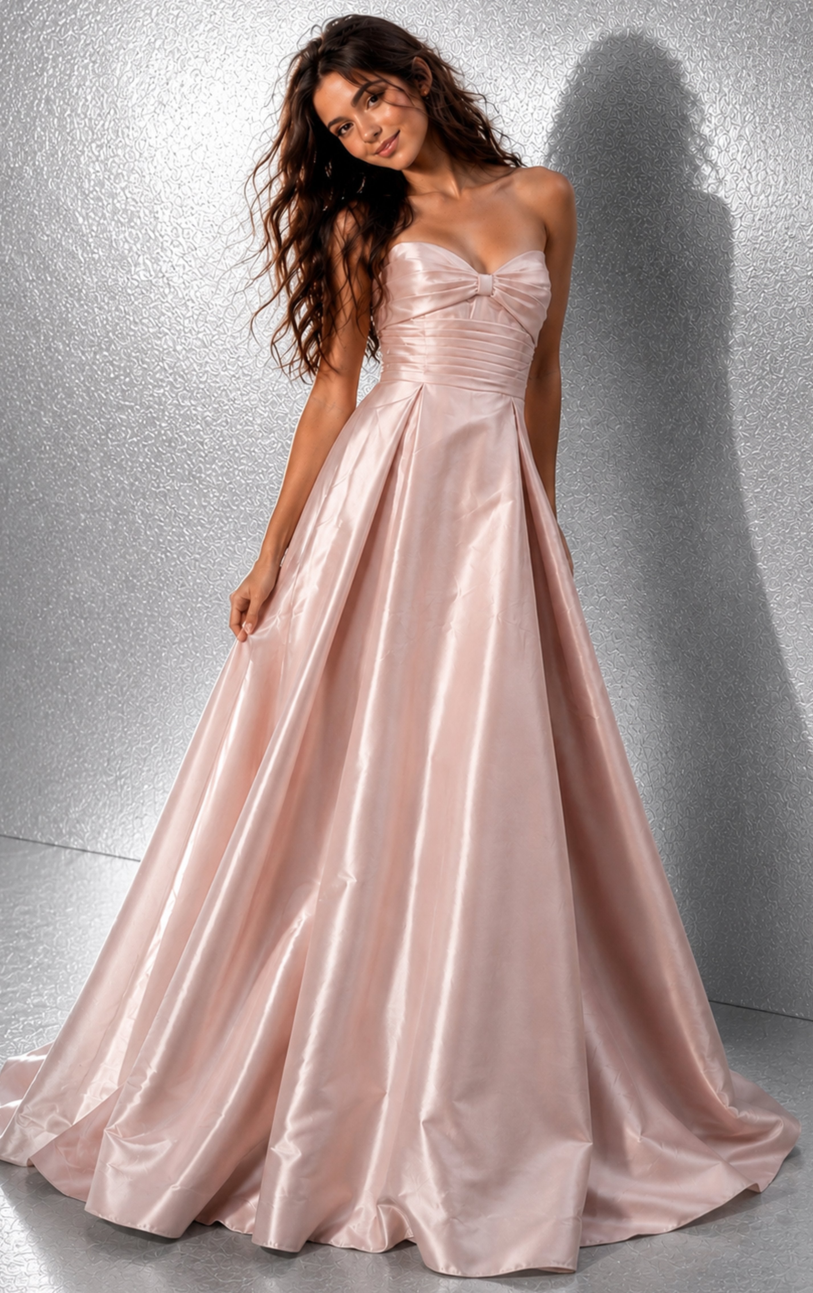 Strapless Curved Neck Floor-Length Satin Prom A-Line Jovani JVN49571