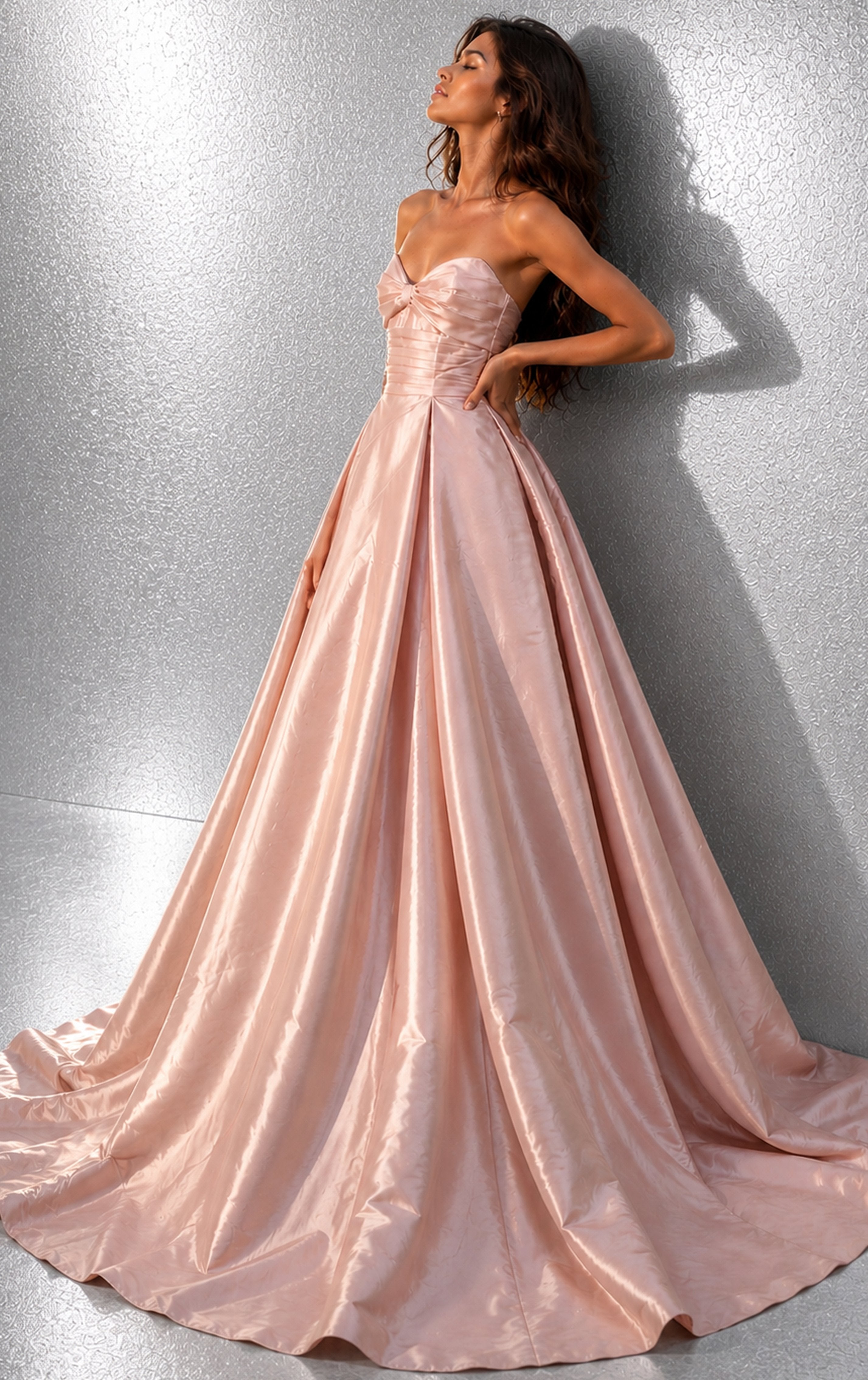 Strapless Curved Neck Floor-Length Satin Prom A-Line Jovani JVN49571