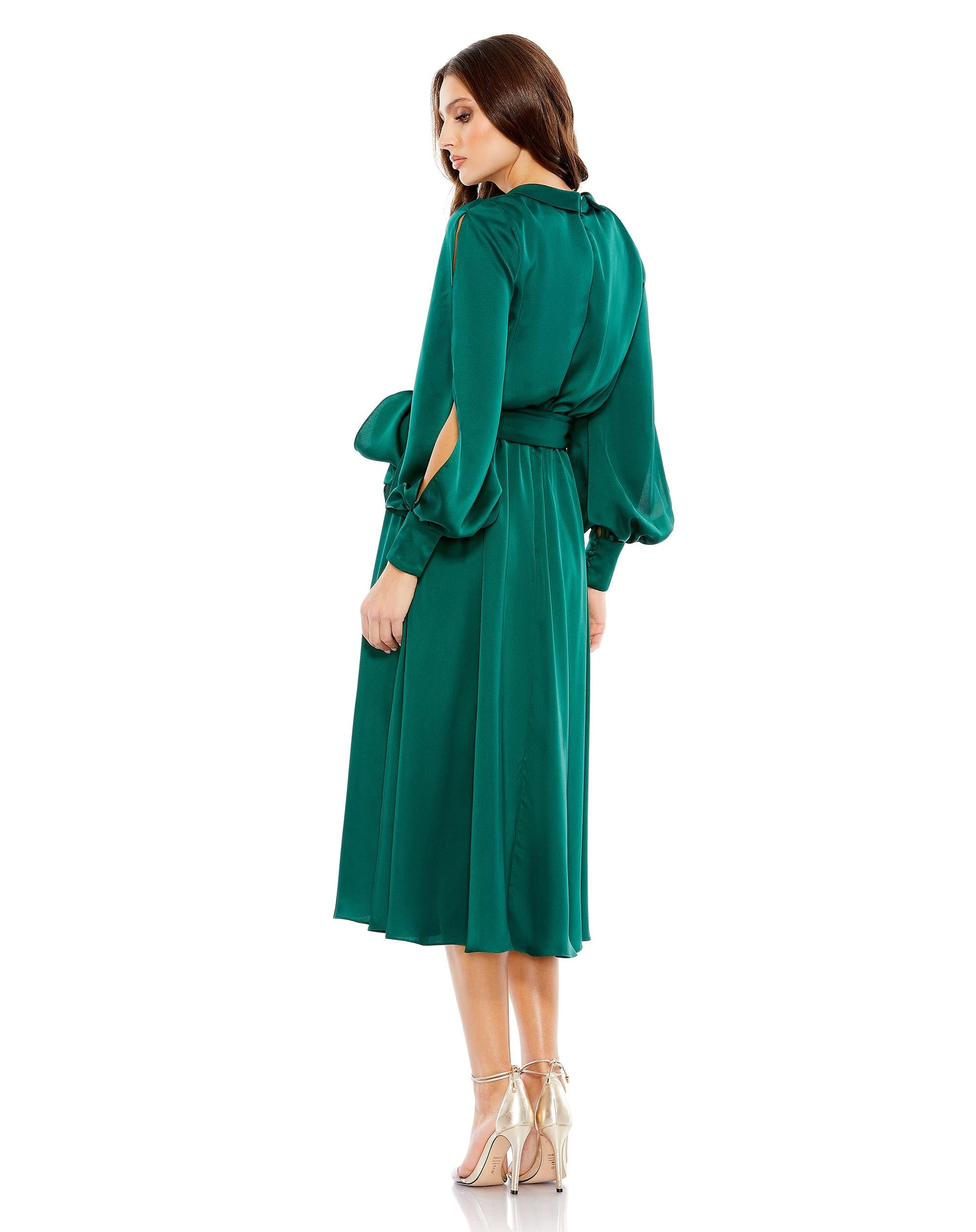 Mac Duggal 49582 Long Sleeve A Line Cocktail Midi Dress