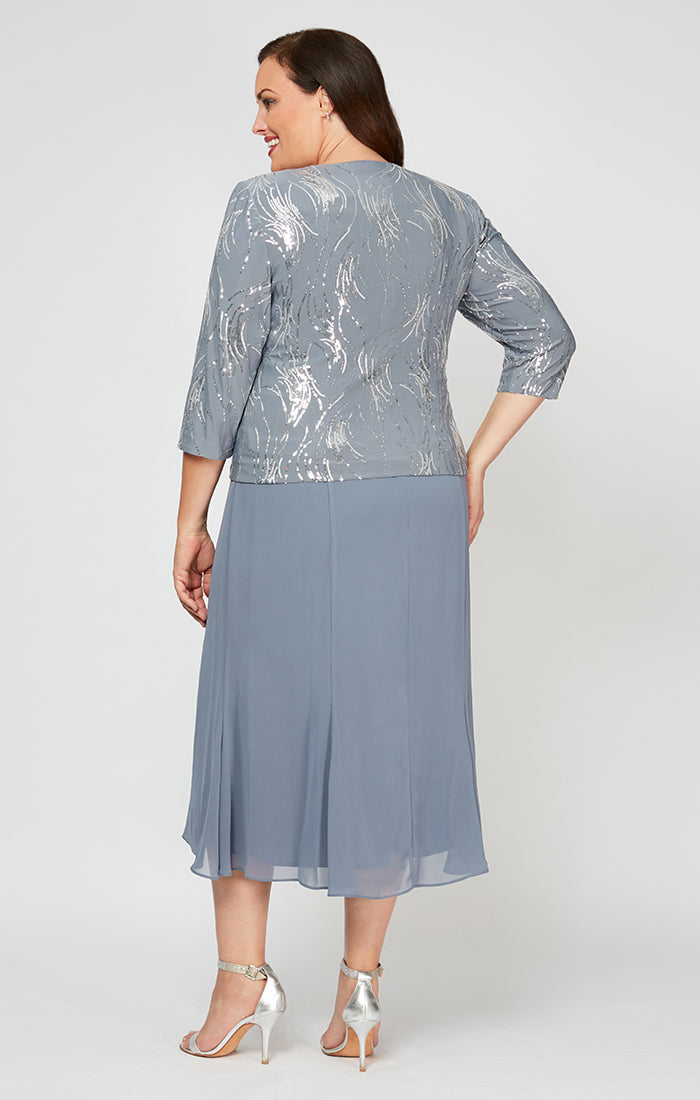 Alex Evenings 4962675 Short Plus Size Tea Length Mother of the Bride Sequin Jacket Dress