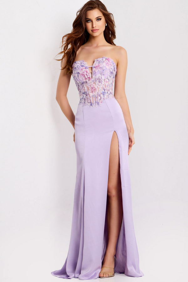 Jovani 49629 Corset Long Formal Floral Applique Prom Dress