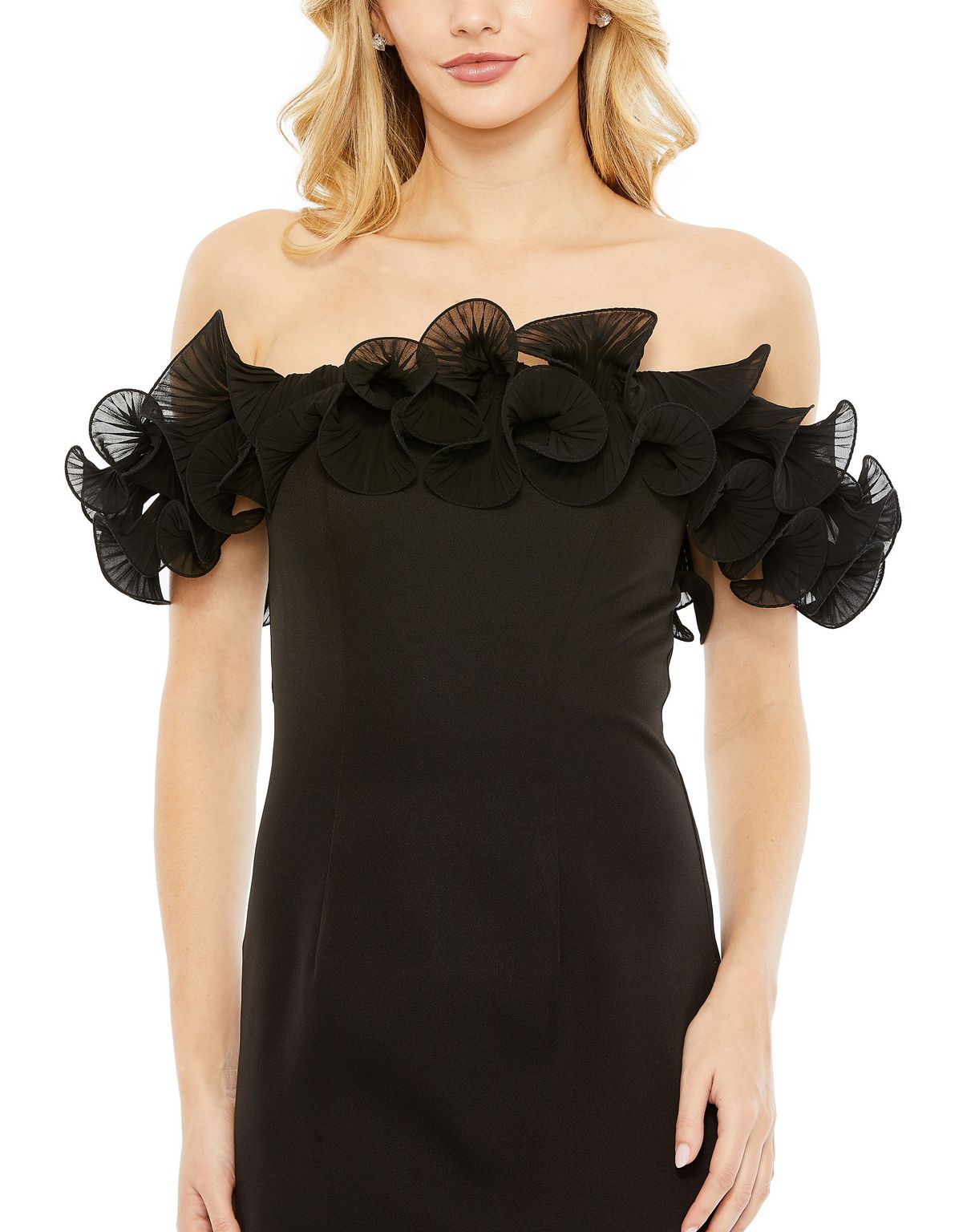 Mac Duggal 49643 Long Off Shoulder Ruffle Detail Column Dress