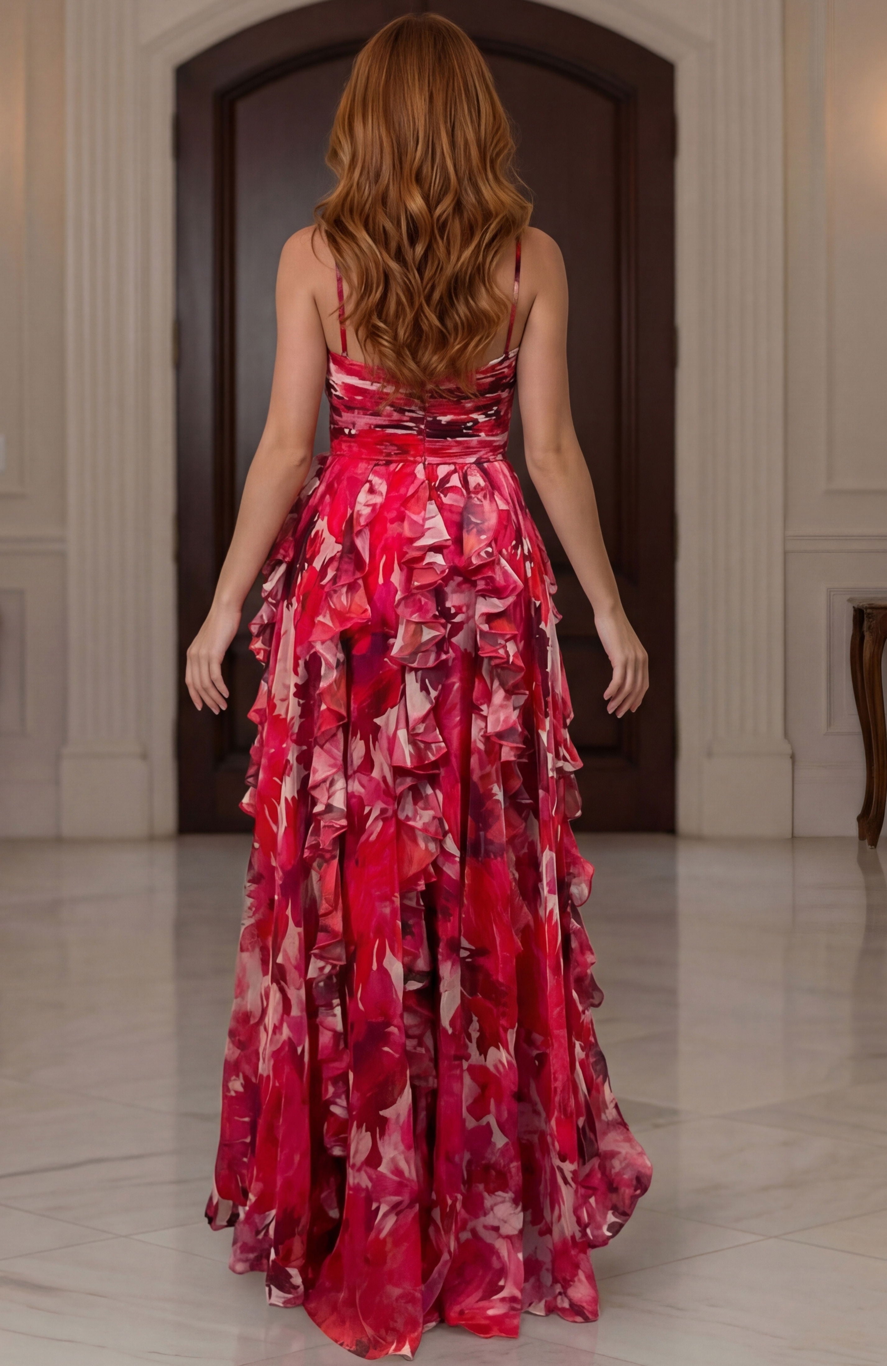 Prom Dresses Evening Slit Long Ruffle Floral Prom Dress Jovani 49644 Print