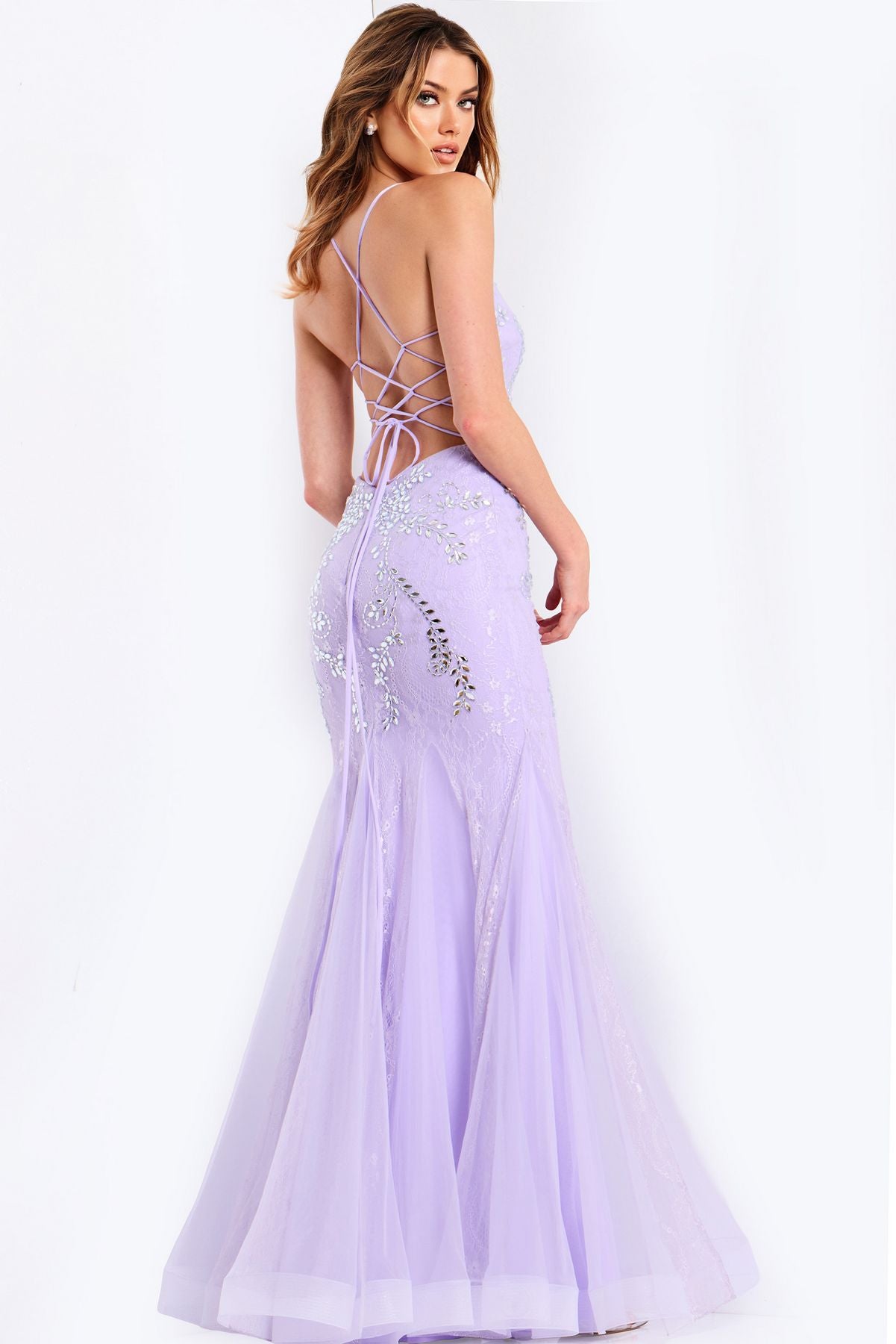 Prom Dresses Lace Long Formal Beaded Prom Dress Lilac/Silver