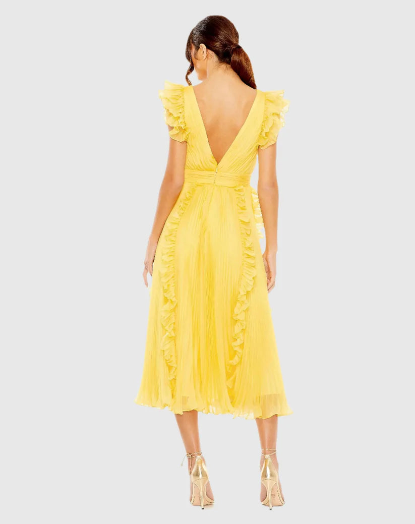 Cocktail Dresses Short Pleated Ruffle Cocktail Midi Dress Butter
