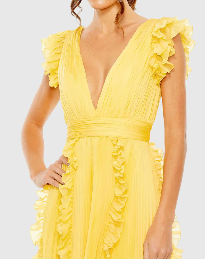 Cocktail Dresses Short Pleated Ruffle Cocktail Midi Dress Butter