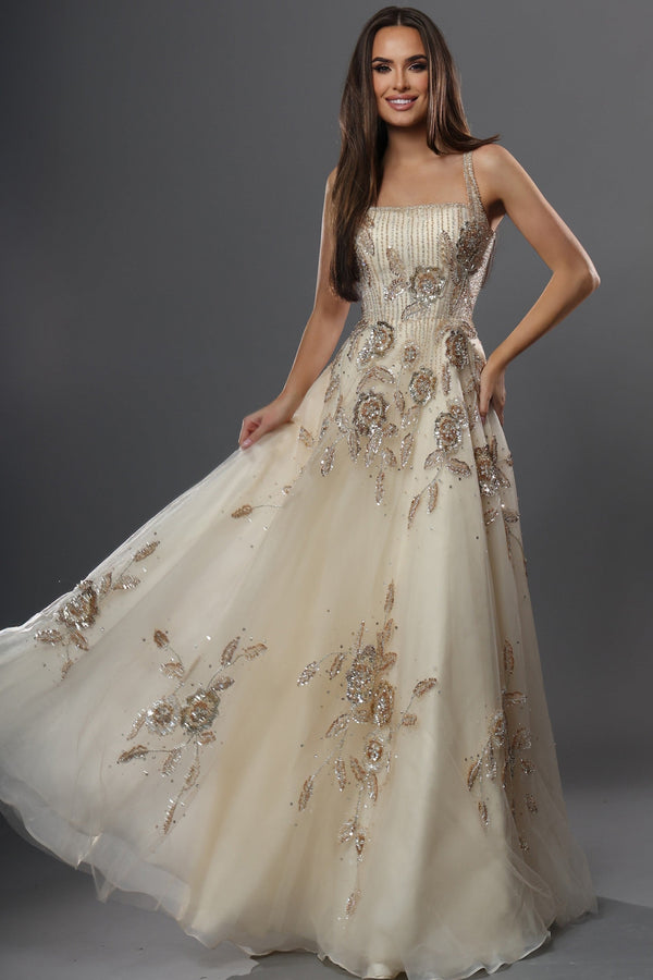 Square Floor-Length Tulle Evening A-Line Jovani 49697