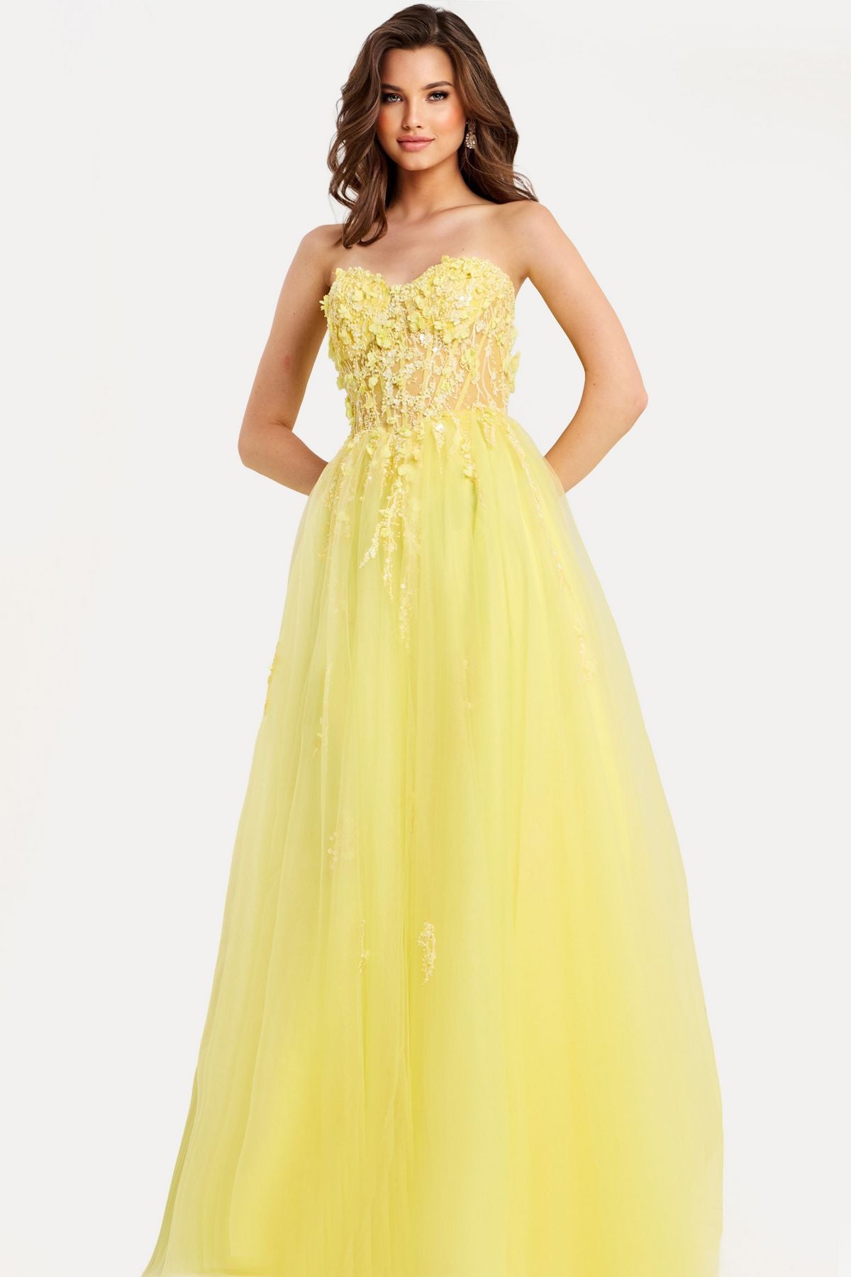 Prom Dresses Long Formal Floral Corset Sequin Prom Dress Yellow