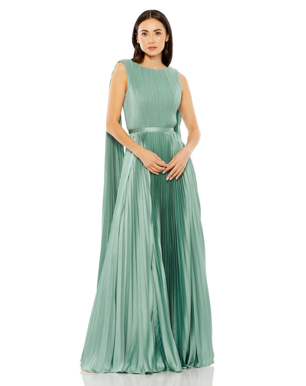 Long Pleated Cape Dress Formal Prom Mac Duggal 49716