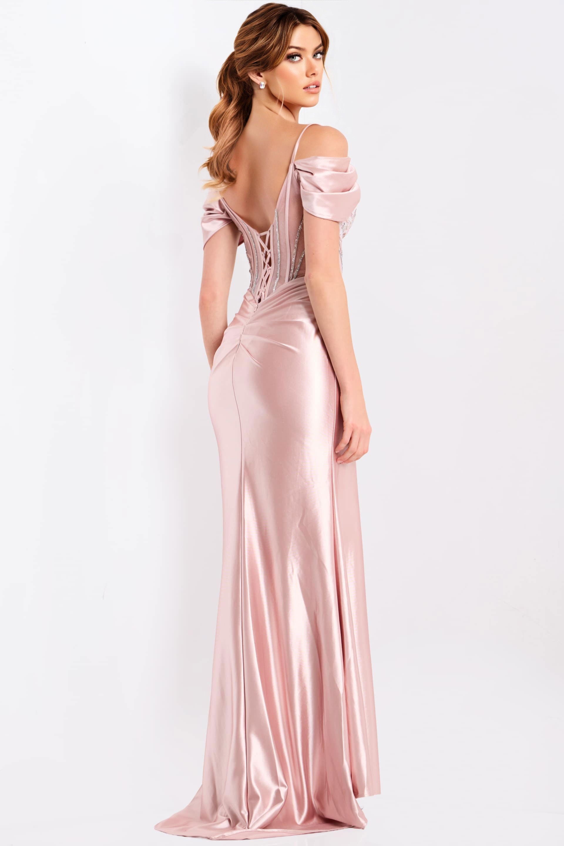 Prom Dresses Floral Long Slit Evening Formal Prom Dress Jovani 49719 Pink