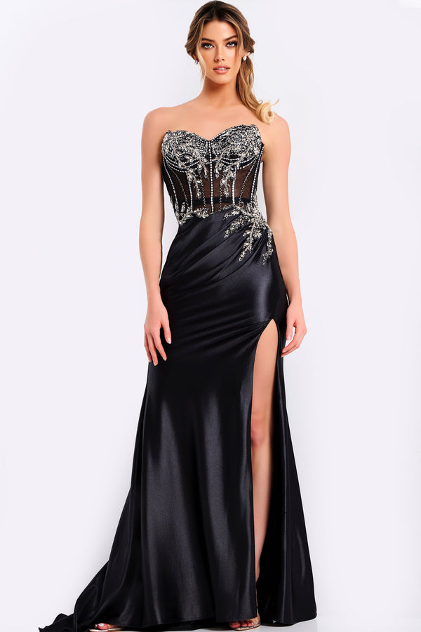 Strapless Floor-Length Satin Prom Gown with Beaded Embellishments Formal Dress Jovani 49720