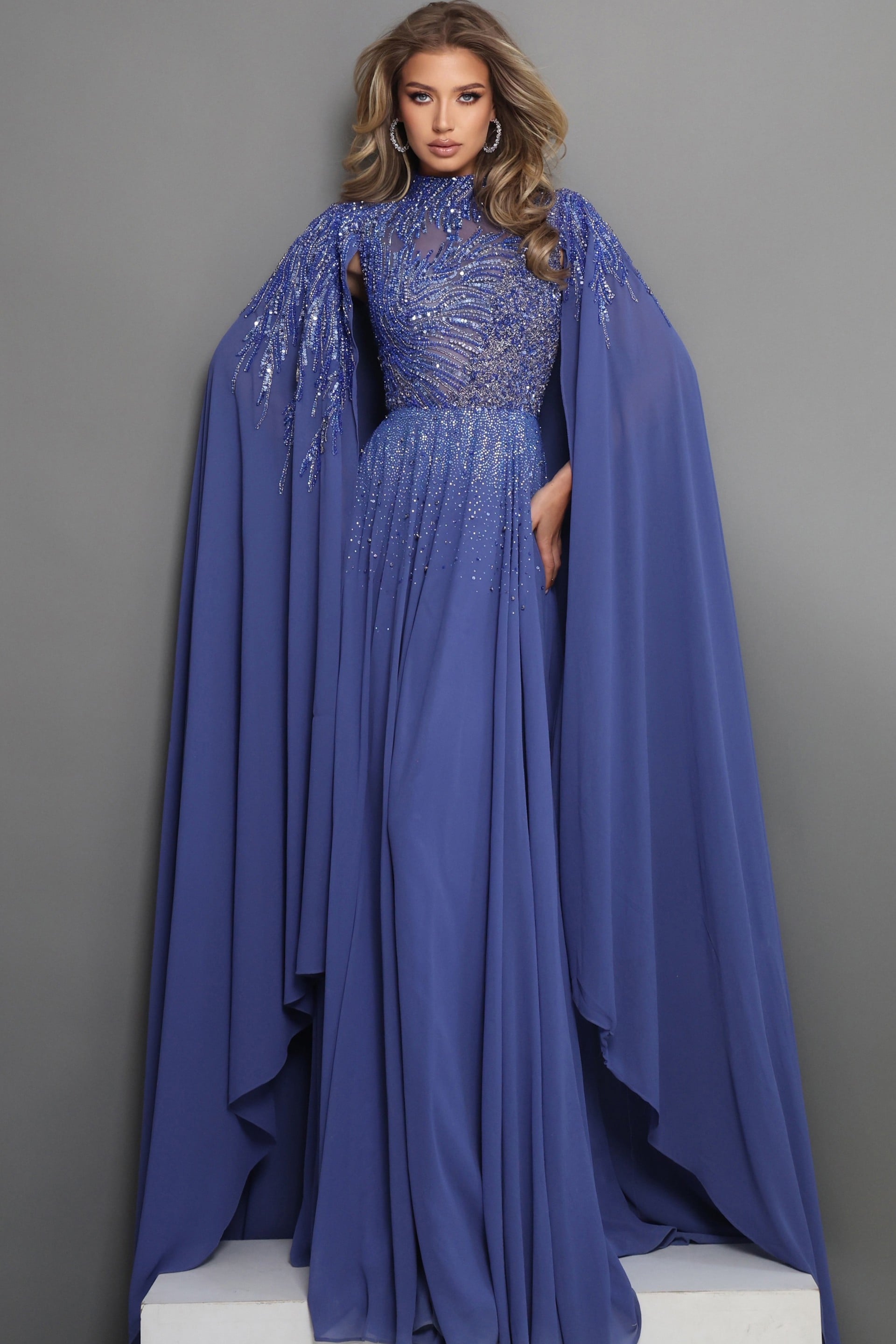 Crew/High-Neck Floor-Length Chiffon Formal A-Line Jovani 49742