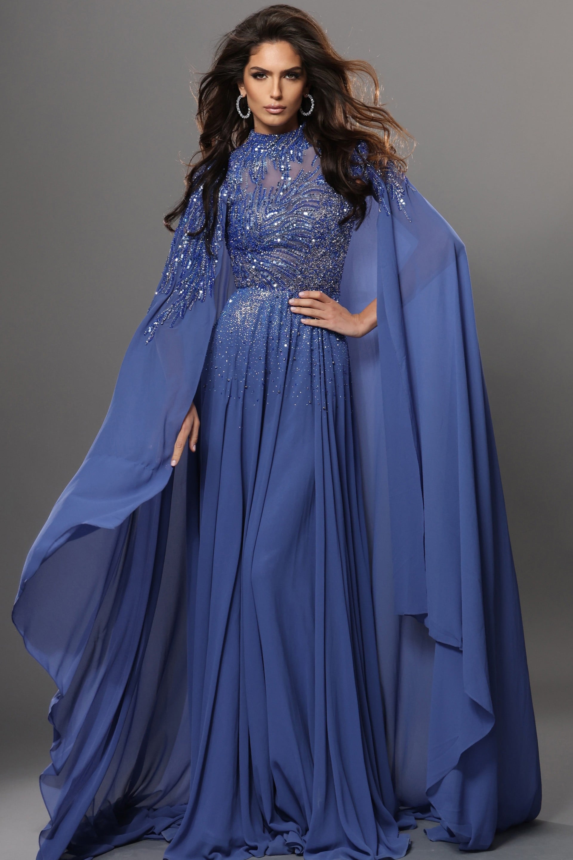 Crew/High-Neck Floor-Length Chiffon Formal A-Line Jovani 49742