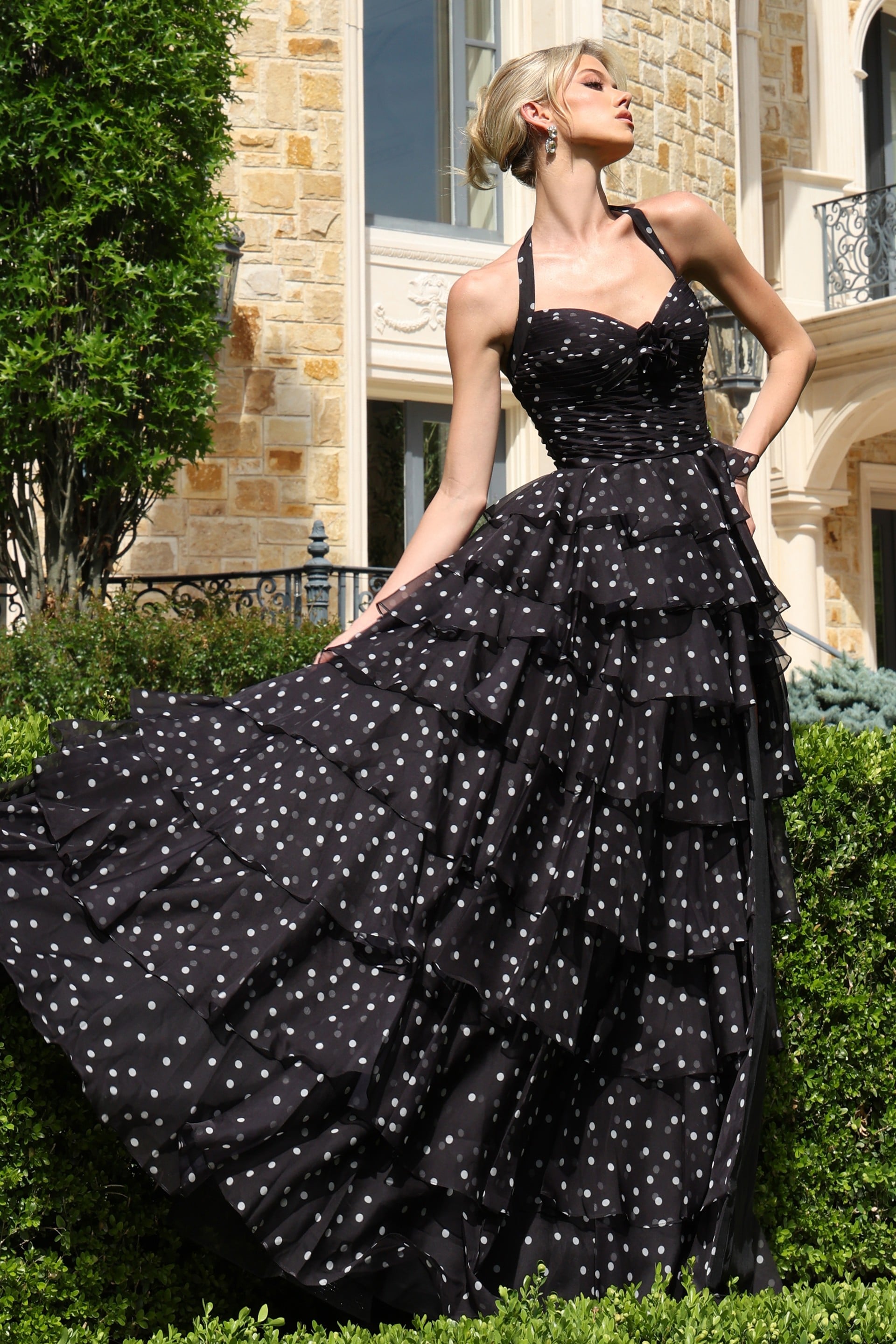 Prom Dresses Ruffle A Line Long Formal Fitted Evening Prom Dress Black/White