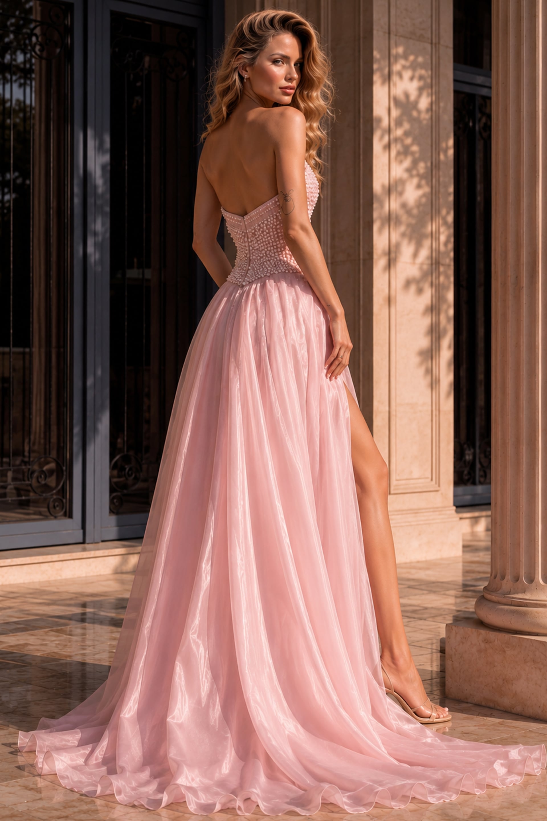 Blush Sweetheart Floor-Length Tulle Prom Dress Beaded Corset Overskirt Gown Jovani 49822