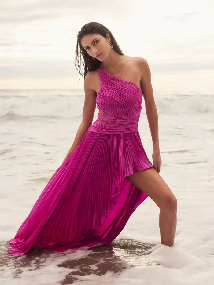 Formal Dresses Formal Cutout Prom Long Pleated Dress Fuchsia