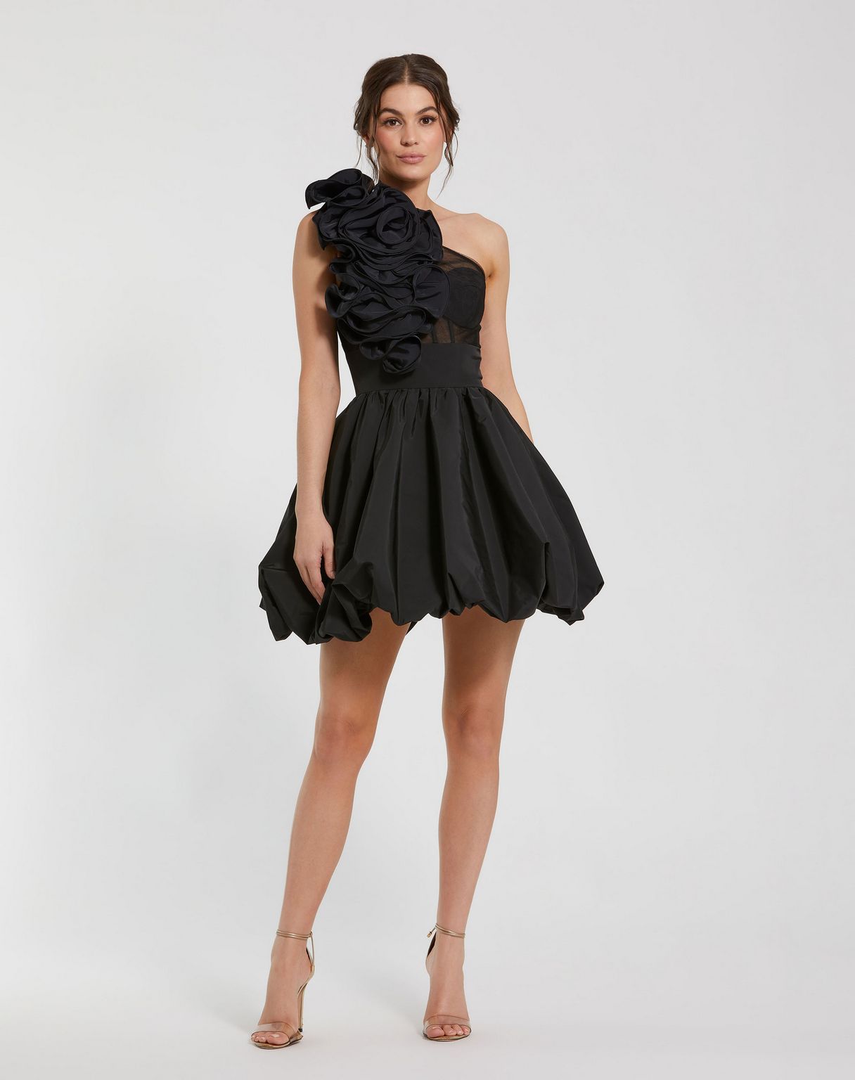 mac duggal mini dresses Taffeta One Shoulder Ruffle Bubble Mini Dress