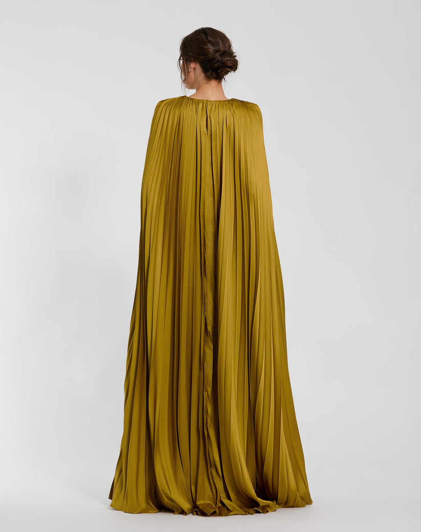 Mac Duggal 49872 Pleated Long A Line Formal Cape Sleeve Dress