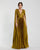 Formal Dresses Pleated Long A Line Formal Cape Sleeve Dress Chartreuse