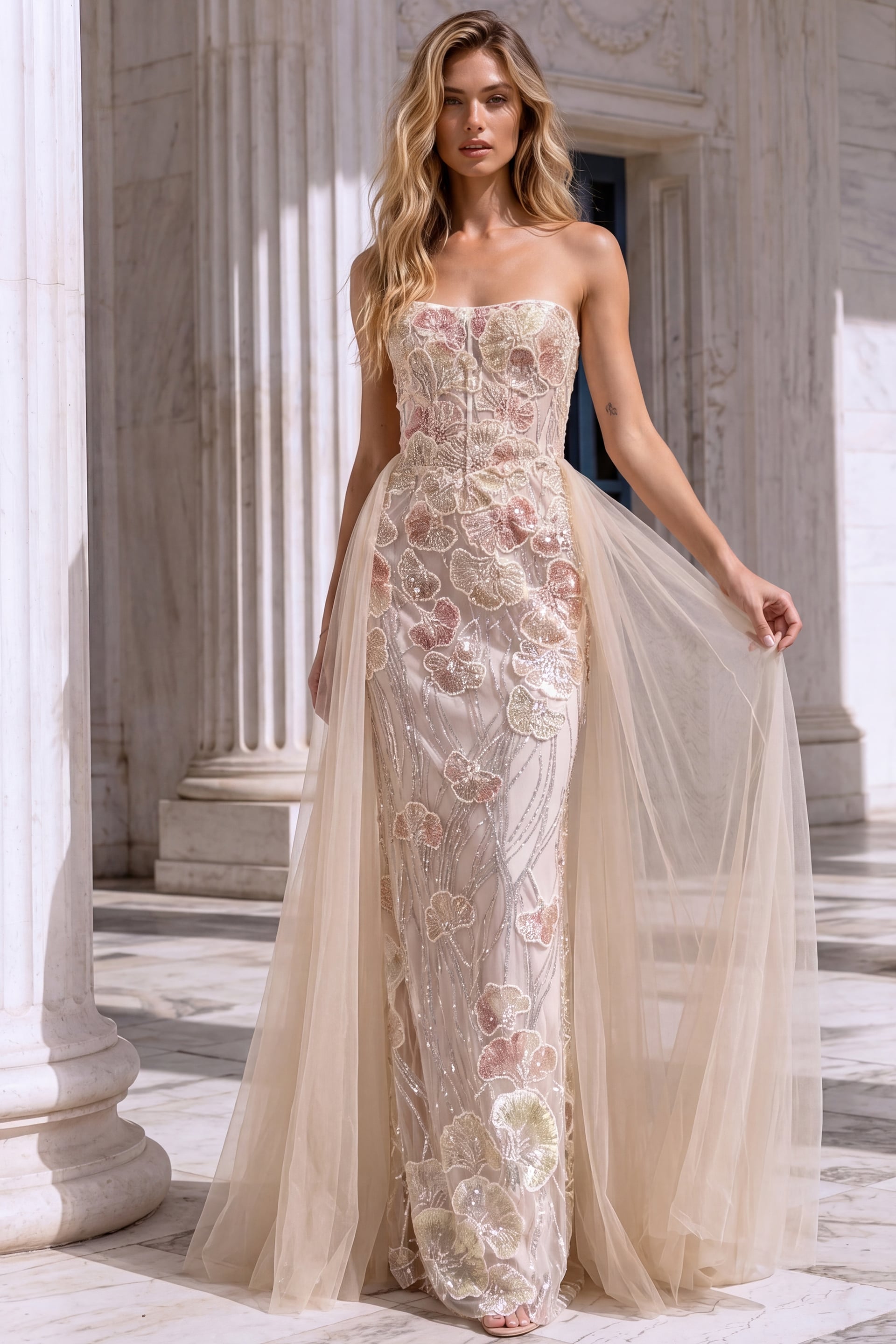 Strapless Straight Neck Floor-Length Tulle Formal Sheath Jovani 49883
