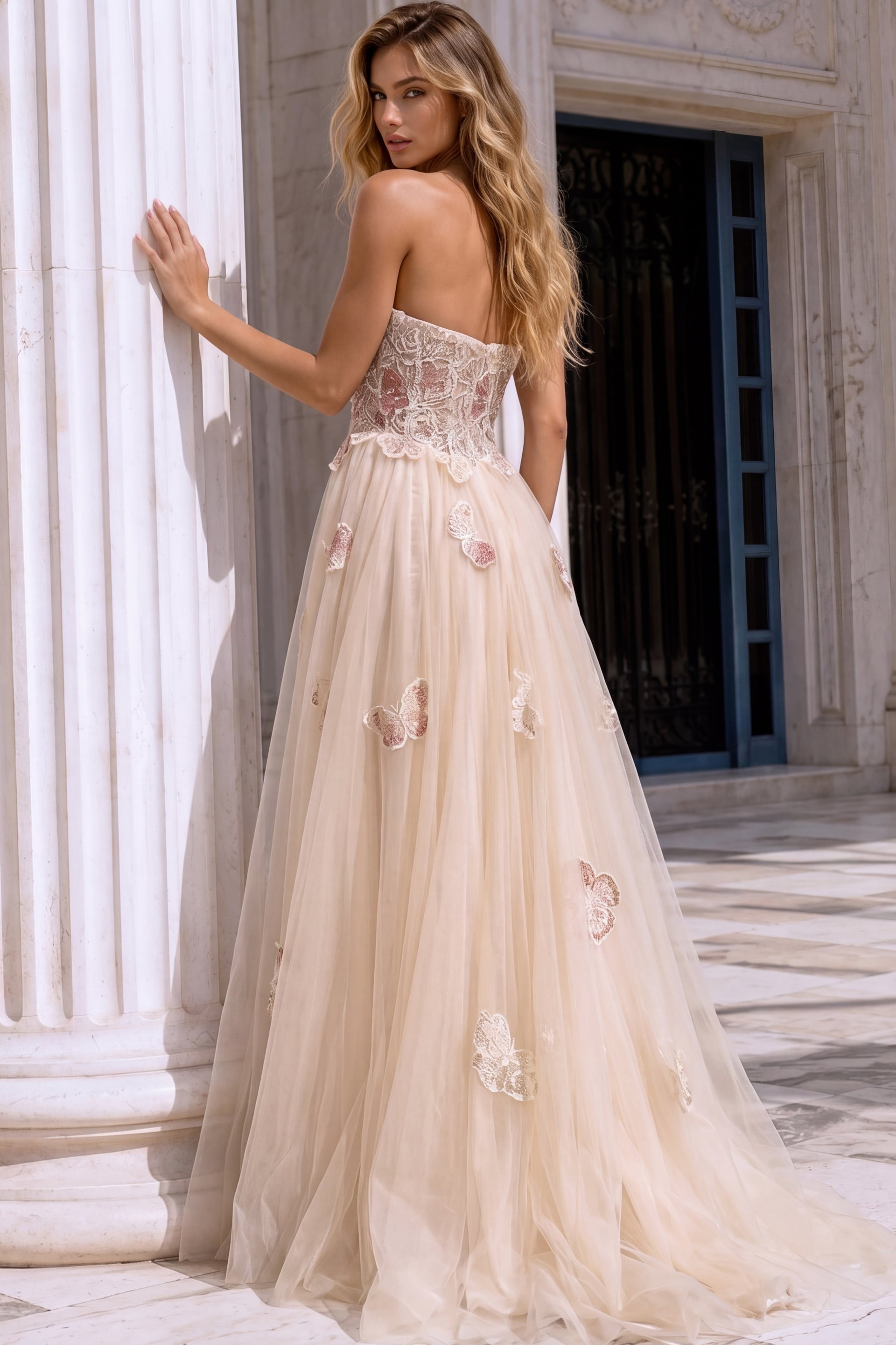 Strapless Straight Neck Floor-Length Tulle Formal Sheath Jovani 49883