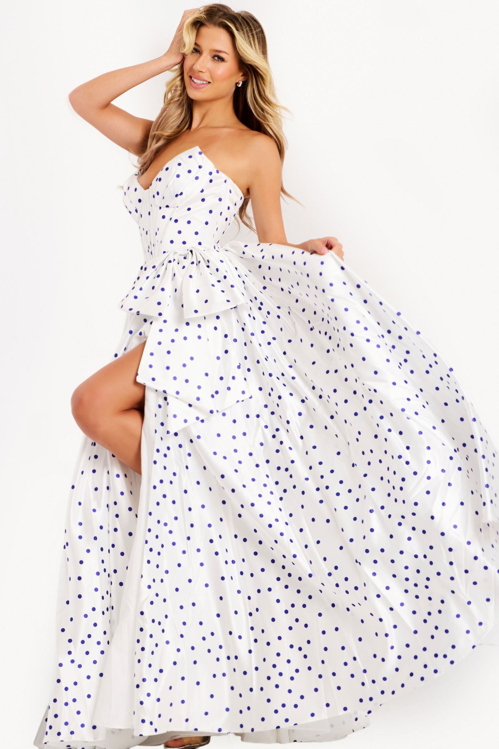 Prom Dresses A Line Print Long Formal Prom Dress Off White/Royal