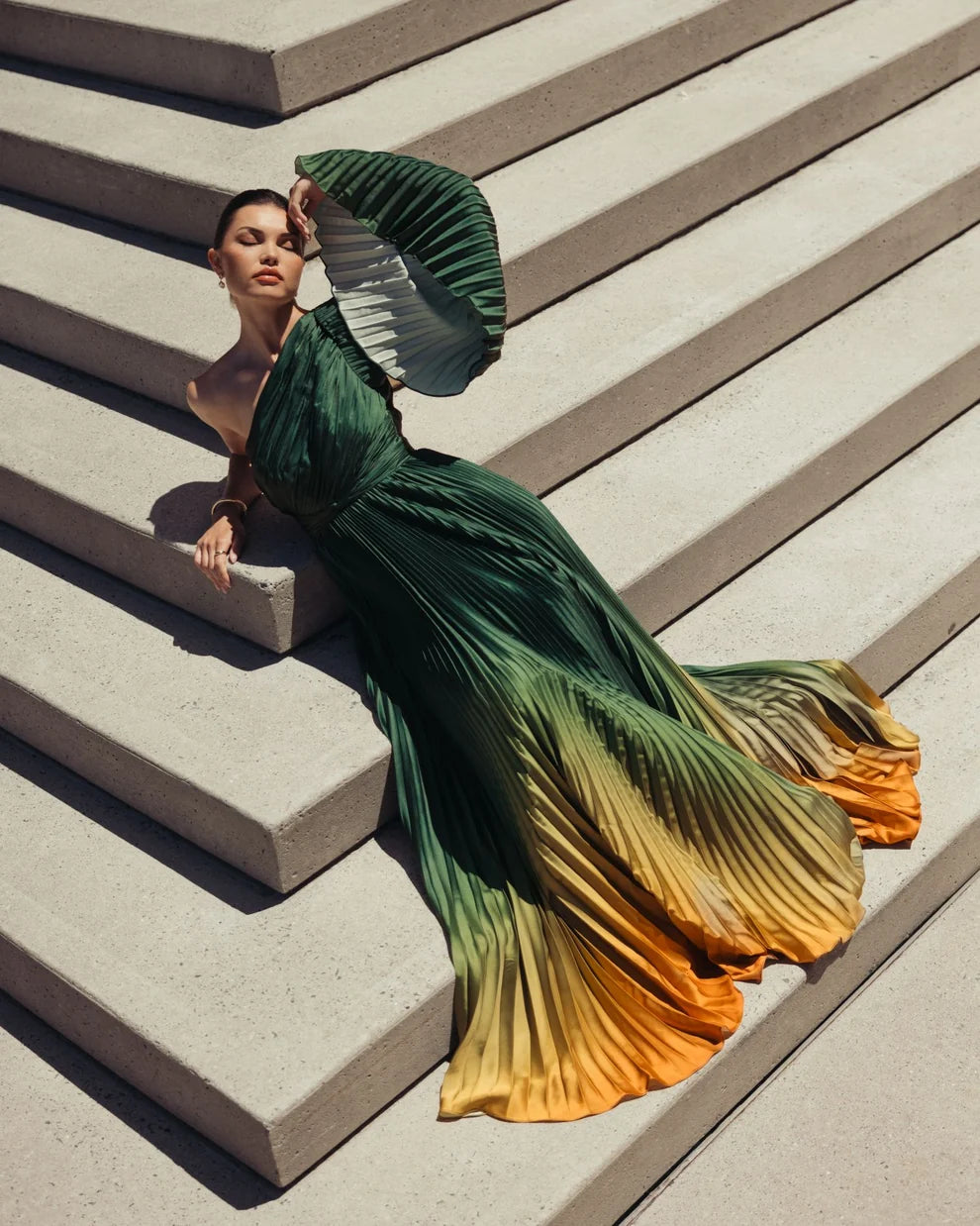 green ombre dress Purple Pleated Charmeuse One Shoulder Gown Maxi dresses
